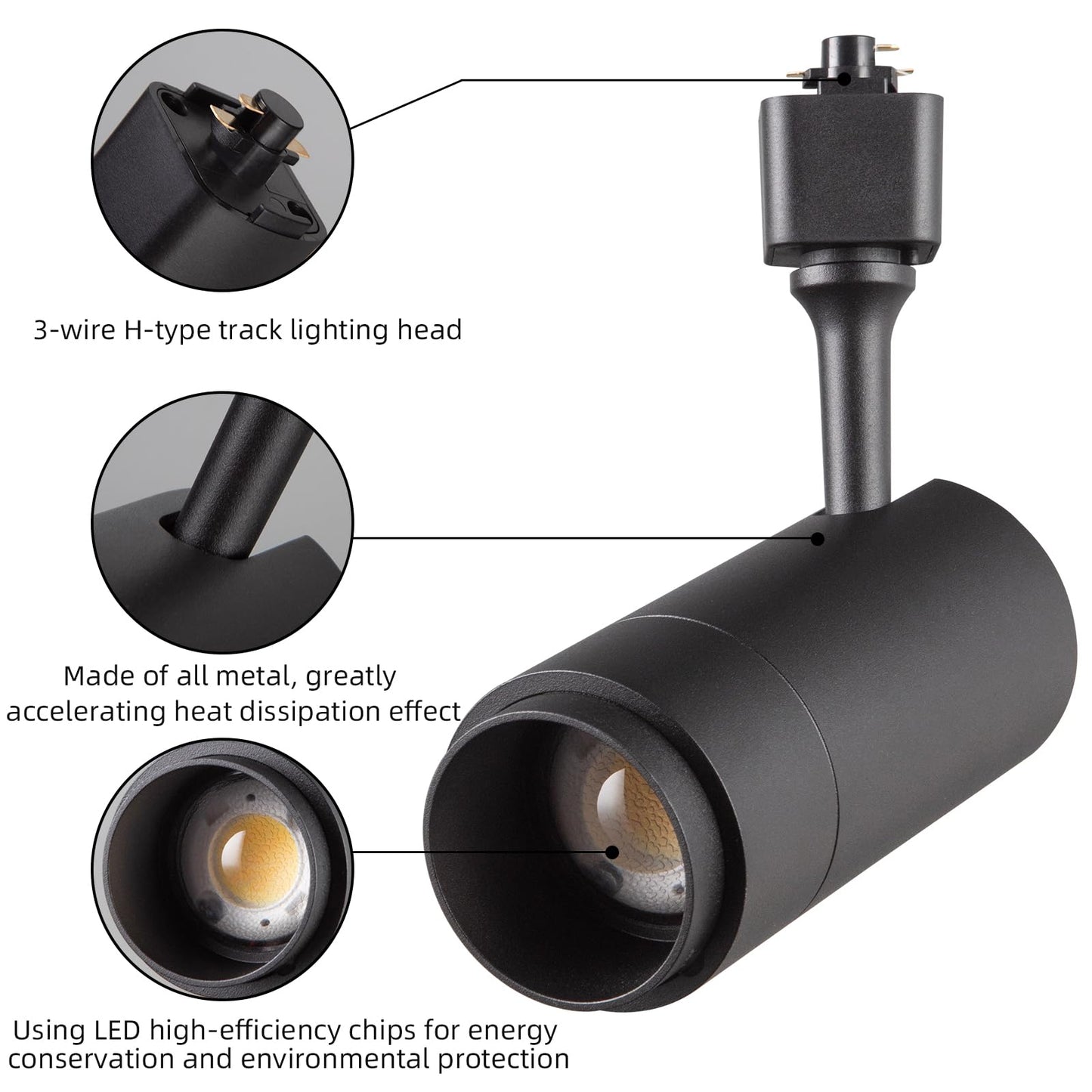 LED Track Lighting Heads Dimmable 24W 5CCT 2700K/3000k/3500k/4000k/5000k,Single Circu H Track Lighting Heads,Zoomable Beam 15° to 60° Ideal for Accent Art and Task Lighting,(3 Pack - Black-5CCT)