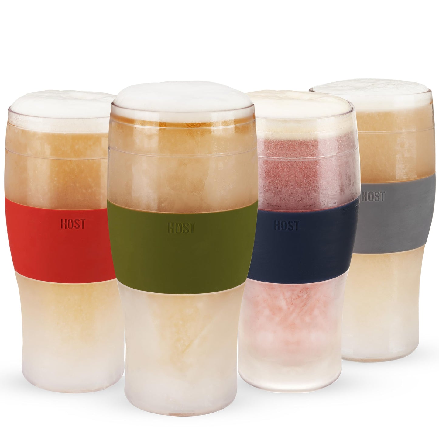 HOST Beer FREEZE Beer Glass Cups Set Drinking Glasses, Freezer Mugs with Gel Double Walled Cool Cups Plastic Multicolor 16oz Set of 4