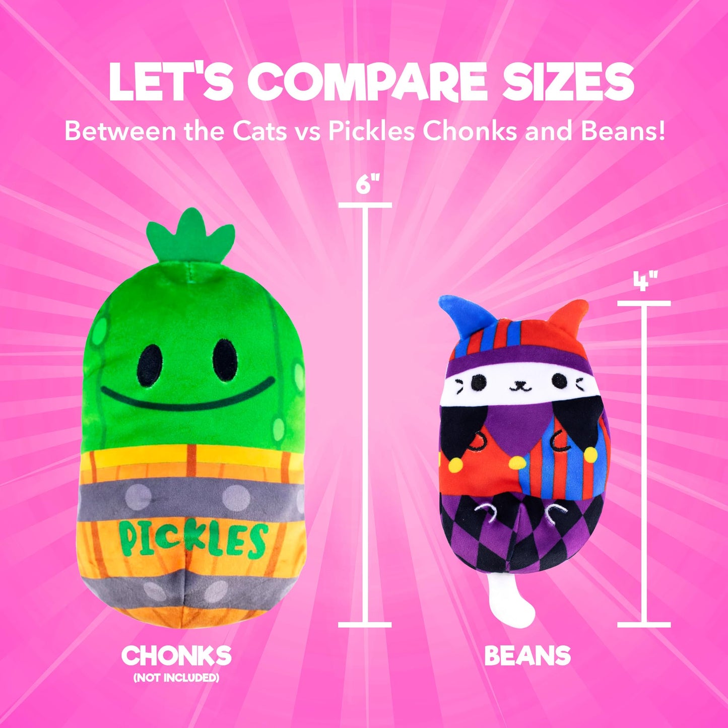 Cats vs Pickles 12pk Mystery Bags Fuchsia Wave B 4" Bean Filled Plushies | Blind Bags for Girls and Boys | Surprise Bean Collectibles | Sensory Friendly Mystery Bag Toys for Kids & Adults | 12-Pack