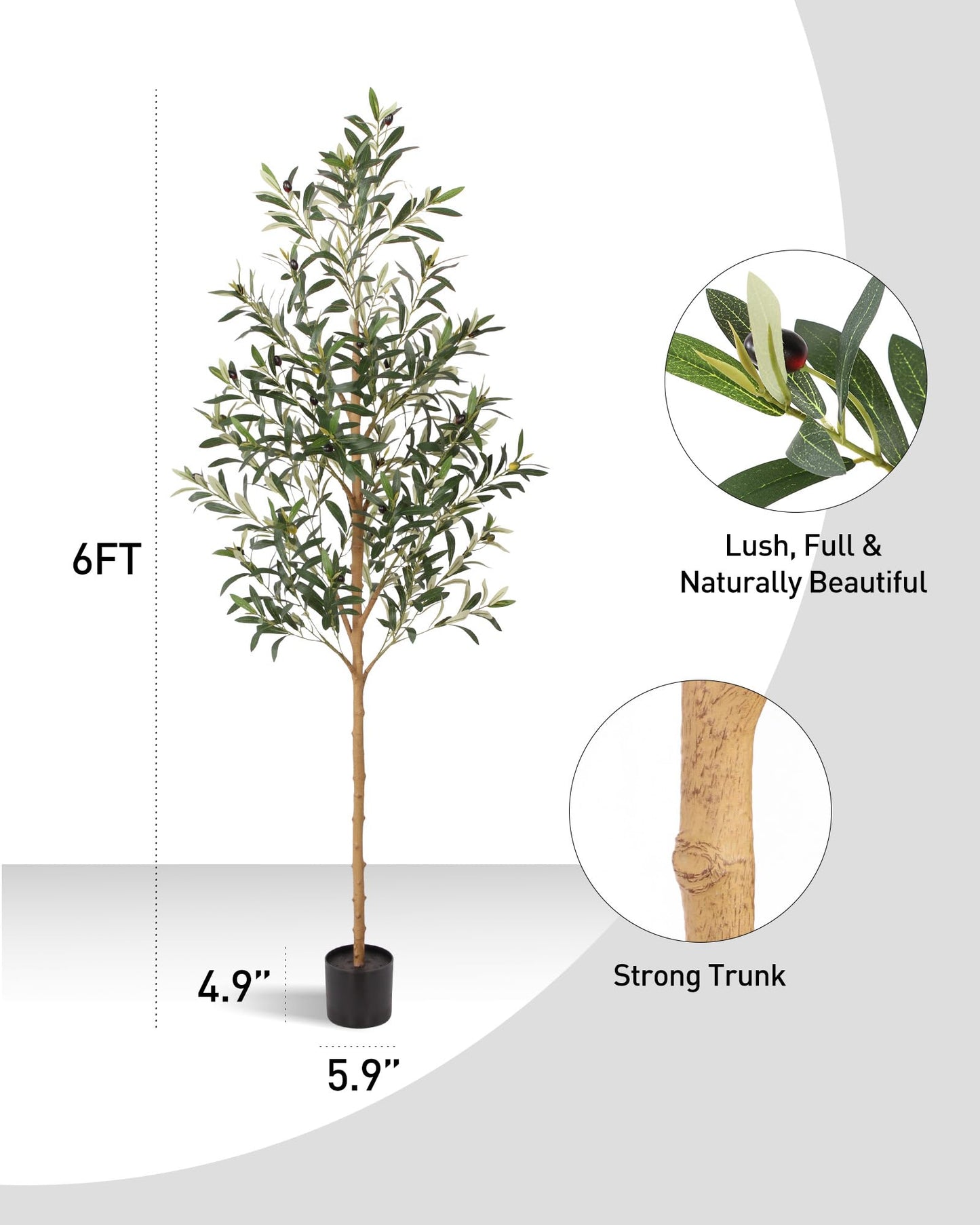 FLOWORLD 6FT Olive Trees Artificial Indoor, Tall Fake Olive Tree (72in) with Realistic Leaves and Olives, Sturdy Weighted Base,Large Faux Plants for Home Office, Living Room, Outdoor