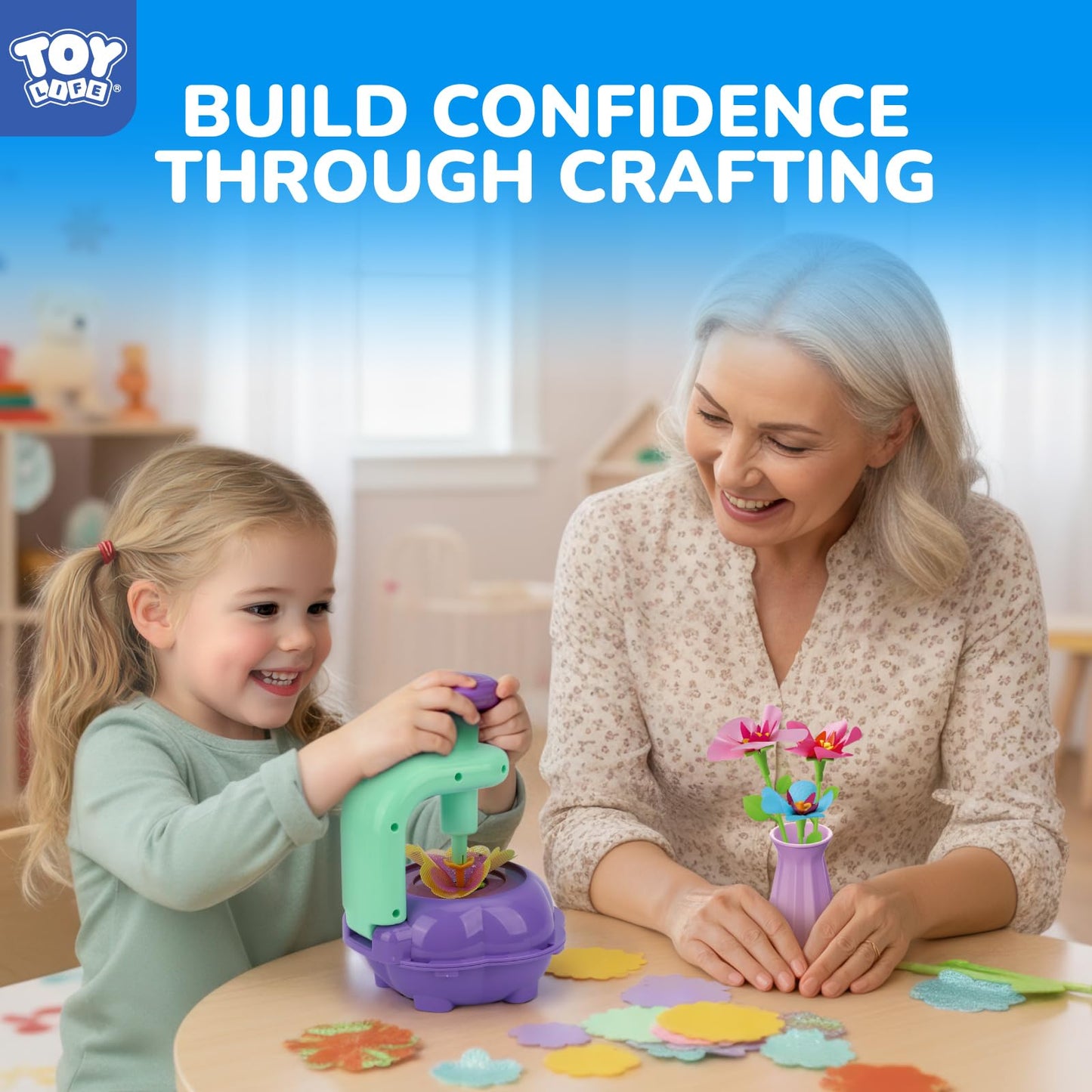 TOY Life DIY Flower Bouquet Making Kit for Girls: Creative Fabric Flower Craft Kit for Kids Age 4-8, Birthday Valentines Educational Gift for Kids Age 5 6 7