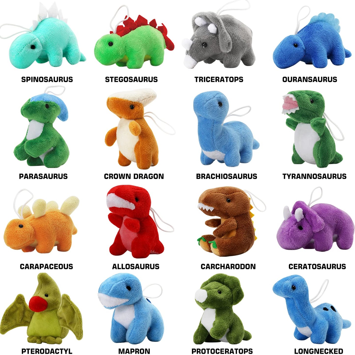 16 Pack Plush Dinosaurs Bulk, Mini Dinosaur Figures Assortment Keychain Toy, Soft Dino Stuffed Animal Set Gifts for Kids, Treasure Chest Prizes, Goody Bag Filler, Doll Machine, Toddler Party Favors