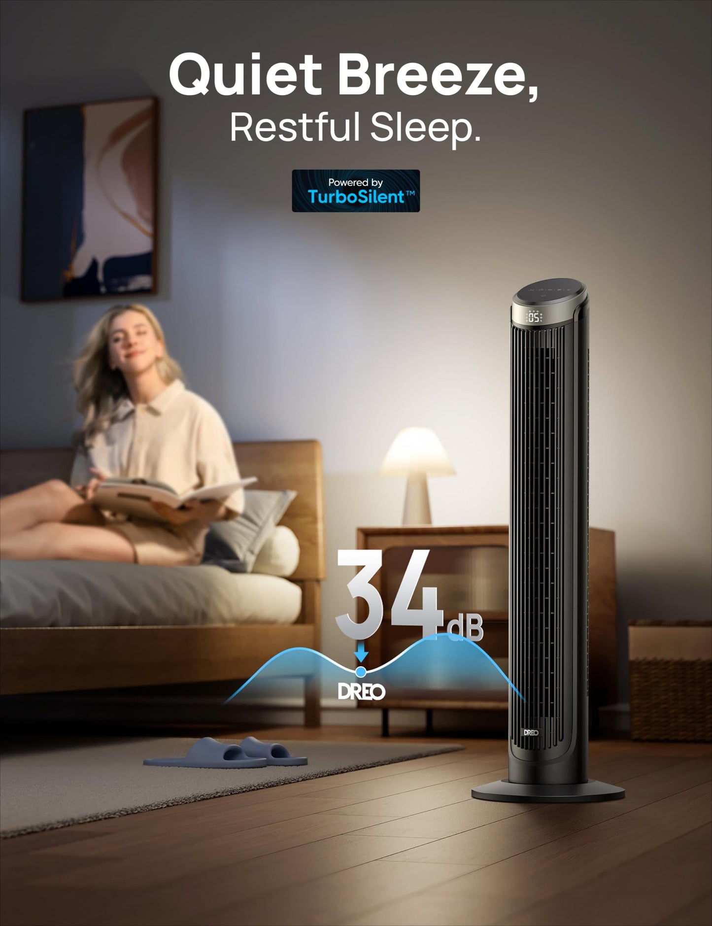 Dreo Smart Tower Fans for Bedroom, 90° Oscillating Fans for indoors, 5 Speeds 4 Modes Max 26ft/s, 12H Timer, LED with Touch, Remote Control, 40" Quiet Bladeless Standing Floor Fan for Home Office