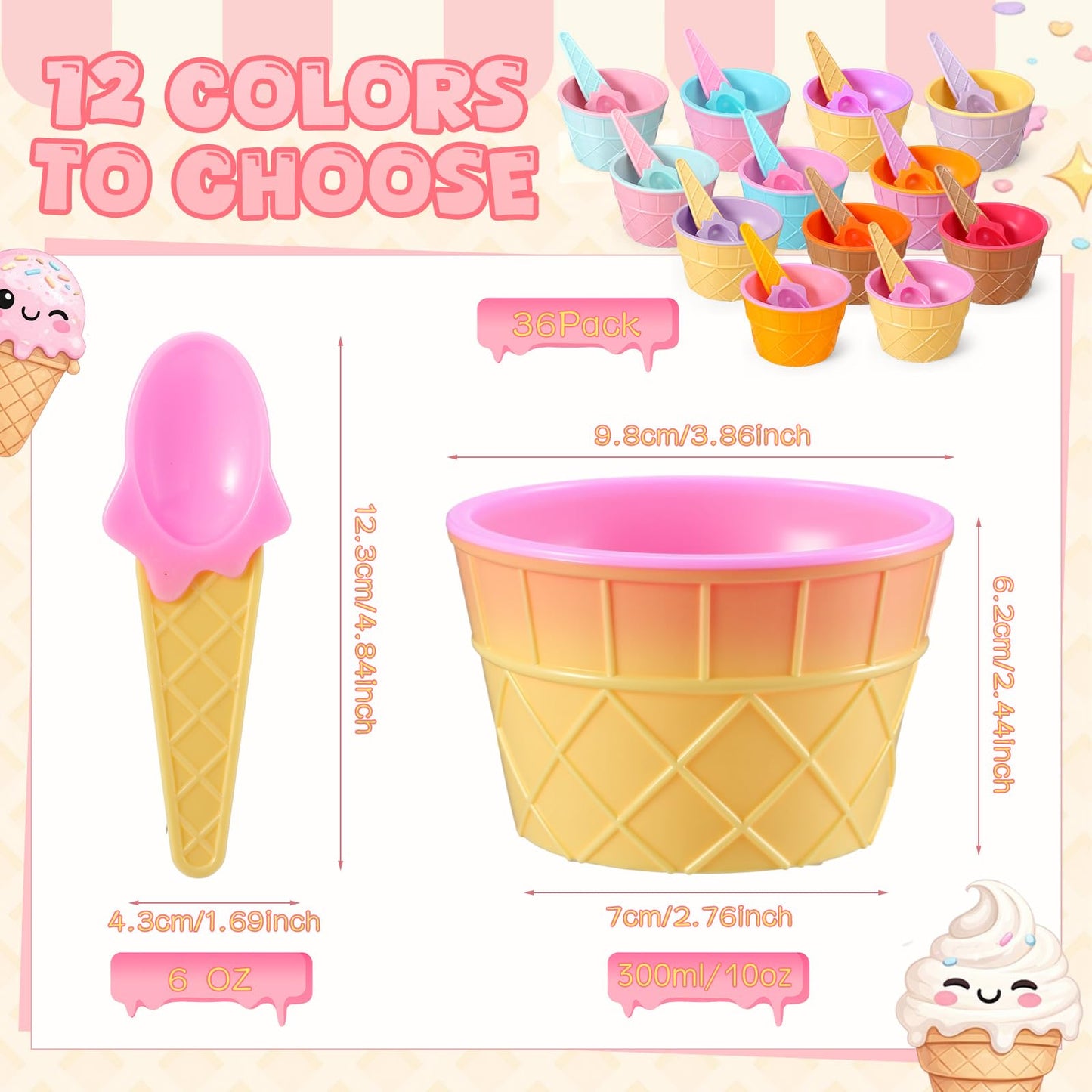 Maxdot 36 Pack End of Year Gift Ice Cream Bowl Set with Spoons, Clear Dome Lids, Gift Bags & Cards and and Pink Ribbon Reusable Plastic Dessert Cups for Yogurt, Party Favors, Summer Events