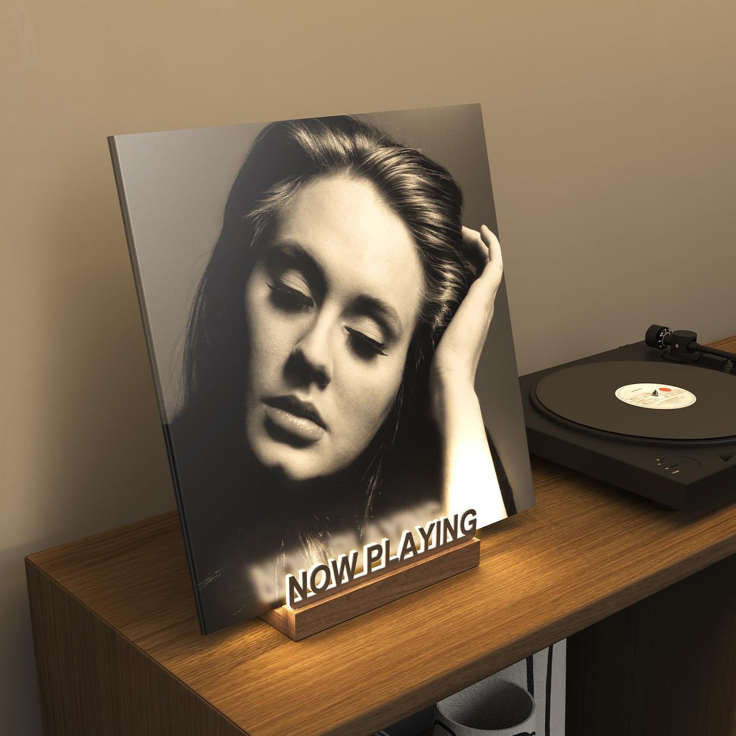 KORRTFID Now Playing Vinyl Record Stand, Vinyl Record Holder, Light Up Vinyl Record Display Stand, Vinyl Record Holder for Albums, Warm White Light with Fingerprint-Proof Acrylic Letters