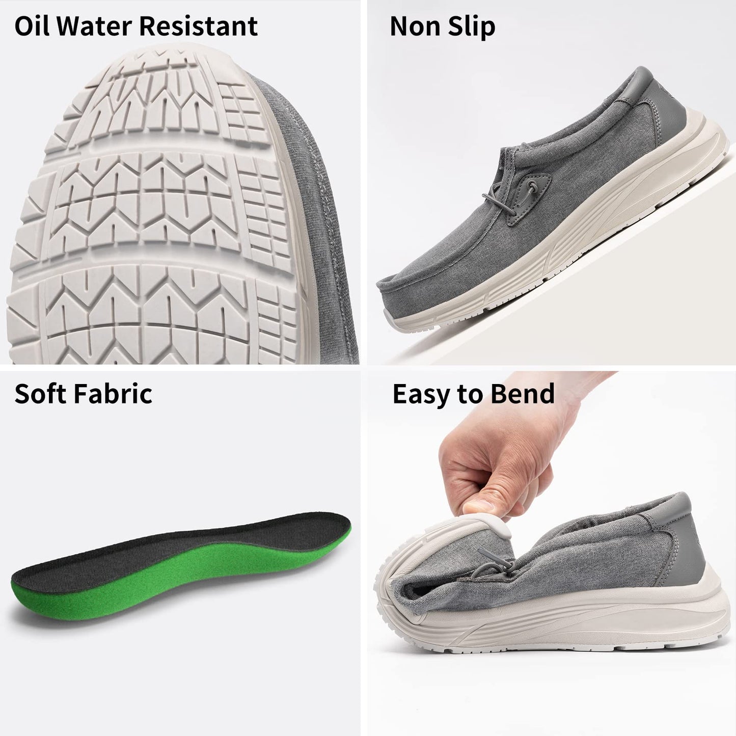 LARNMERN Men Slip On Work Shoes Non Slip Shoes Food Service Loafers Kitchen Chef Shoes Slip Resistant Memory Fishing Driver Boat Shoes Canvas Casual Walking Shoes /10.5US/Black
