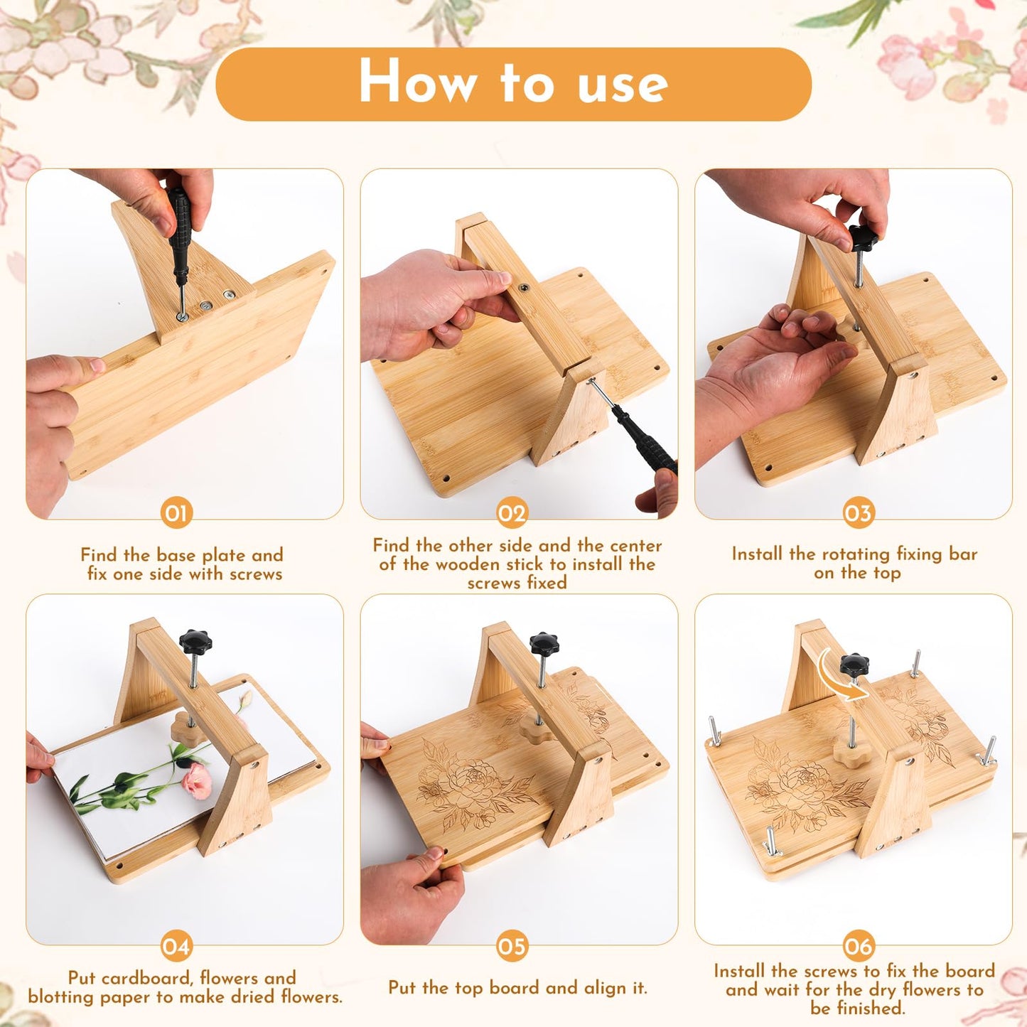 NIUGRECF 1Set Large Wooden Flower Press Kit - Even Pressure Flowers Pressed DIY Arts Set for Making Dried Flower/Plant（11in*7in）