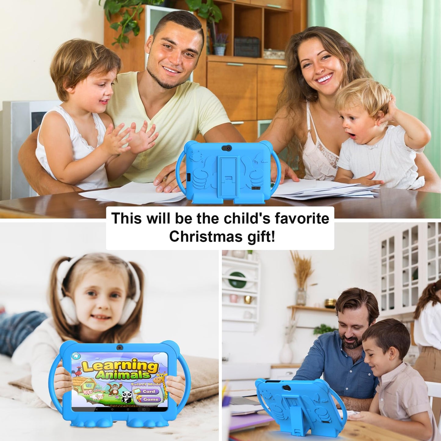 Kids Tablet, 7 inch Android 12 Tablet for Kids, 4GB RAM 32GB ROM 1TB Expand, Toddler Tablet with Parental Control, IPS Screen, Dual Camera, Educational, Games, Shockproof Case for Boys/Girls (Blue)