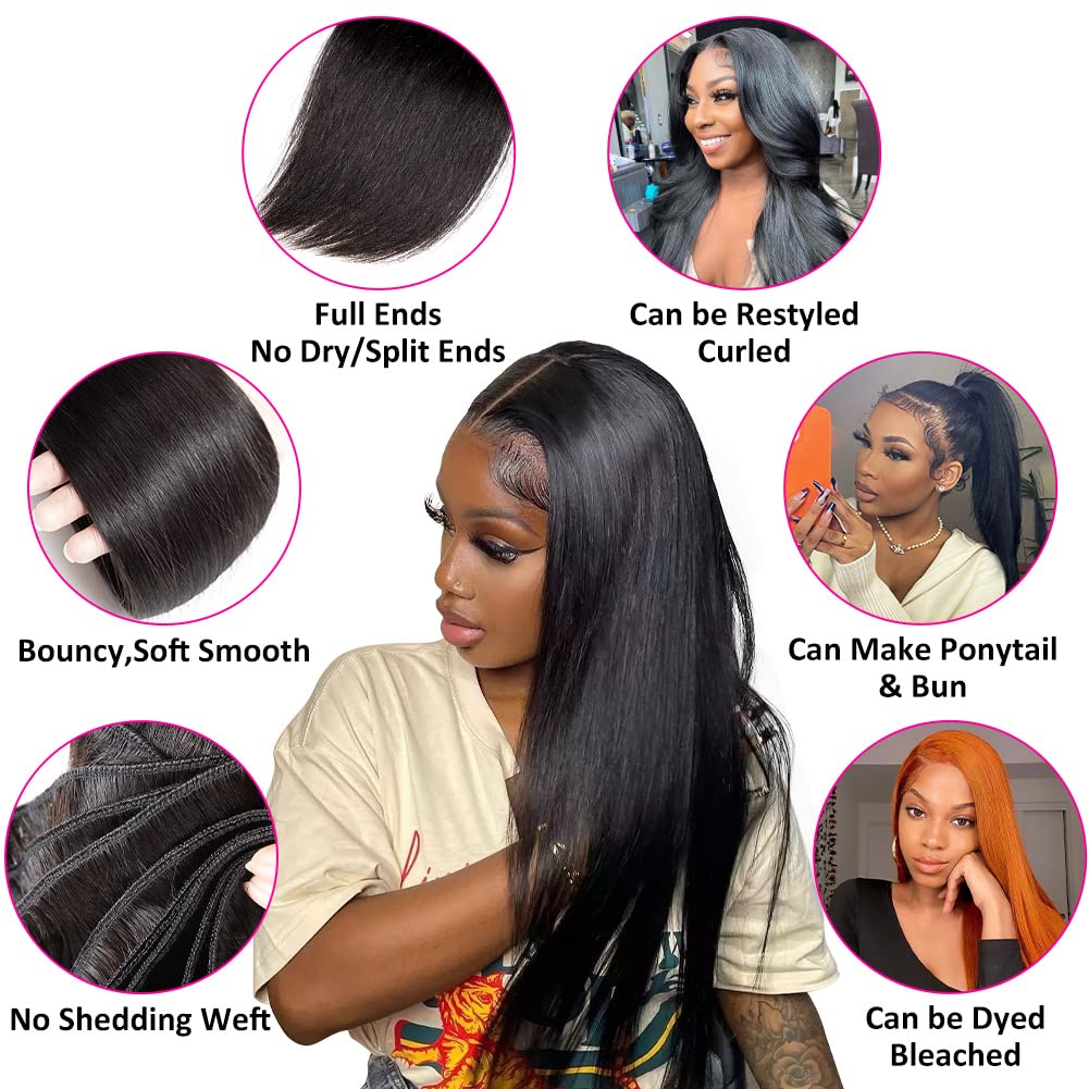 Subella Brazilian Straight Hair 3 Bundles 14 16 18inch Grade 10A Virgin Straight Human Hair Bundles Natural Black Color Hair Extensions