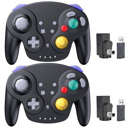 2 Pack 2.4 GHz Wireless NGC Switch Online Controller, GameCube & USB Receiver, Compatible with Windows PC iOS Mac Raspberry Pi Steam GameCube/Switch (Rechargeable) (Plug and Play) (Vibration) Black