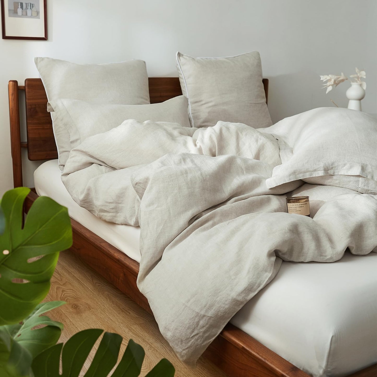 Simple&Opulence 100% Linen Duvet Cover Set, Natural French Flax Duvet Cover Twin Size, Breathable Soft Comfy Linen Bedding Comforter Cover with 1 Pillowcase (68"x86")