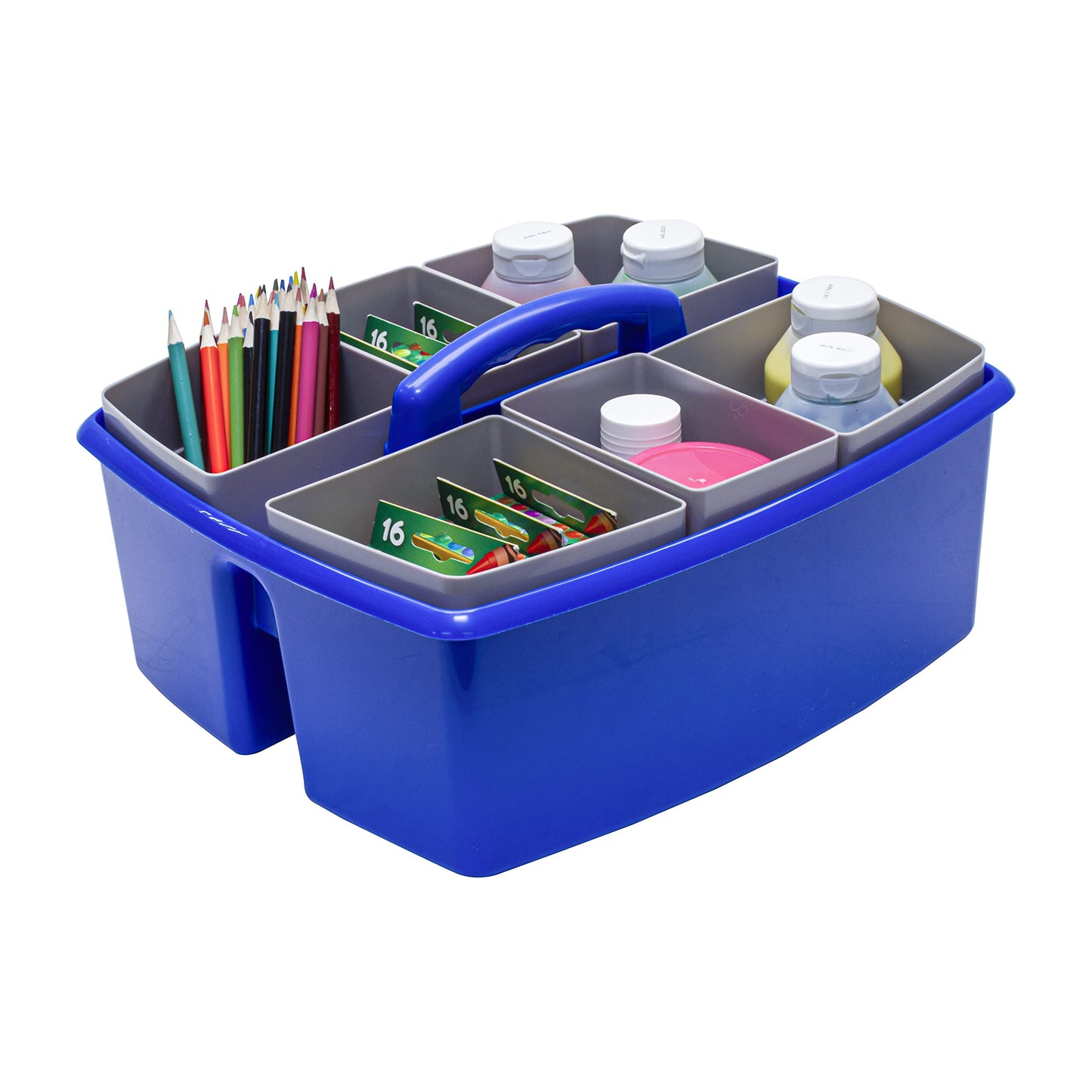 Storex Large Classroom Caddy with Cups, 13 x 11 x 6.575 Inches, Blue, Case of 2 (00985U02C)