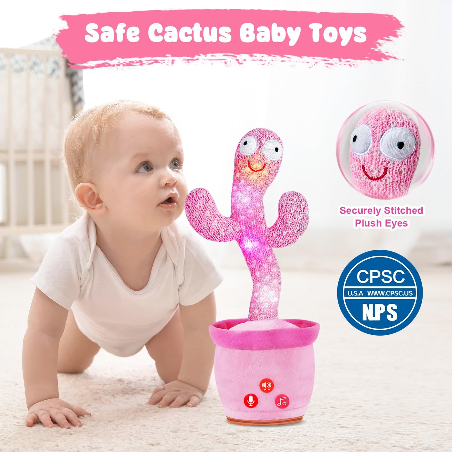 SANJOIN Dancing Talking Cactus Toy for Baby Toddlers, Baby Girl Toys 18 Months+, Volume Adjustable, Mimicking, Recording, Singing. Baby Toys & Gifts for Girls, Easter Basket Stuffers for Girls Boys