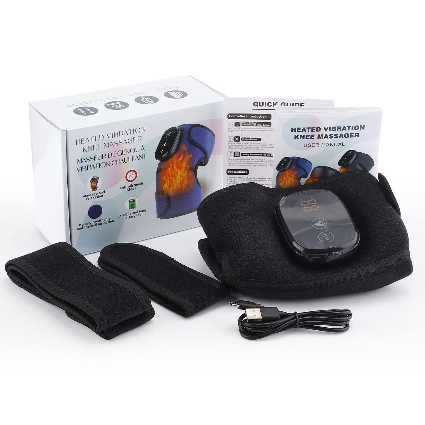MOAJAZA Knee Massager with Heat and Vibration, Heating Pad for Knee Shoulder Elbow, Heated Knee Brace for Arthritis with Massage