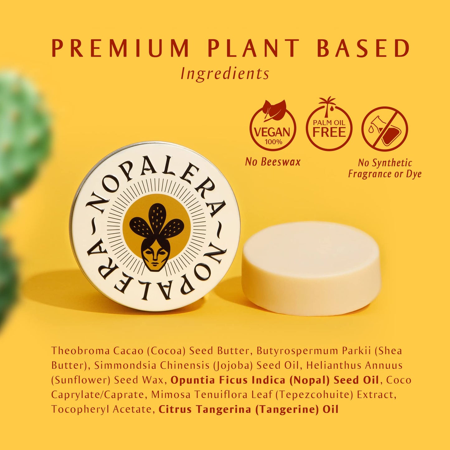 Nopalera Botanical Lotion Bar - Plant-Based Cactus Moisturizer with Prickly Pear Oil & Tangerine Oil, Deeply Moisturizing, Vegan, Natural Citrus Fragrance, 2.2 oz.