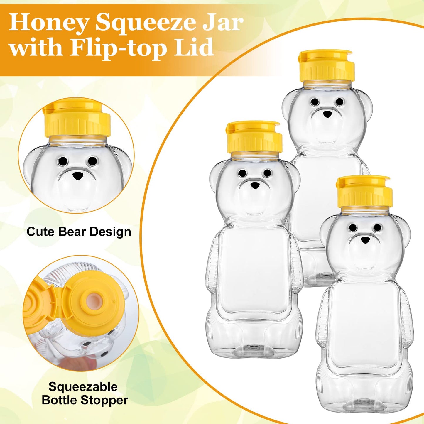Thenshop 36 Pcs Honey Bear Bottle,Plastic Honey Squeeze Bottle,Honeybear Squeeze Jars,Cute Empty Container with Yellow Flip Lid for Syrup Sauce,Juice Storing and Dispensing, Transparent(350 Ml/ 12 oz)