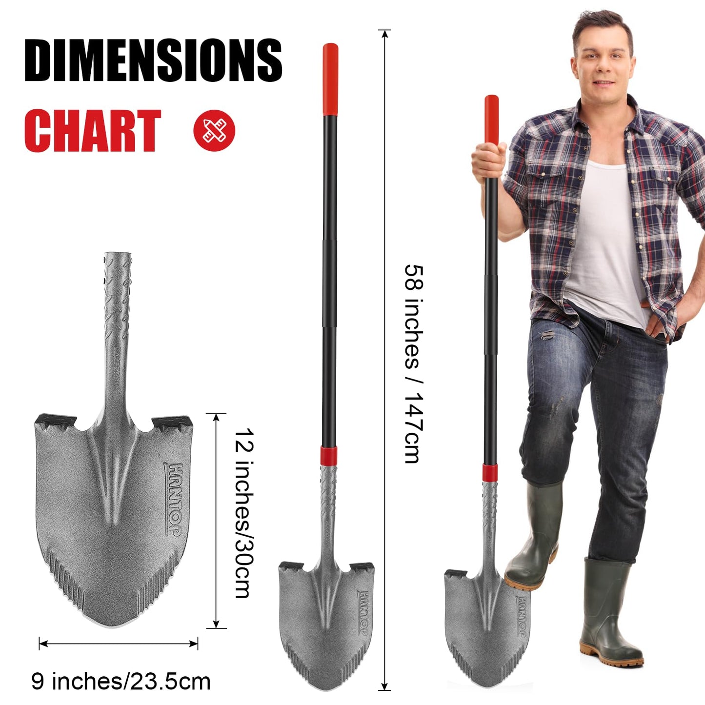 HANTOP Shovel Long Handle Digging Shovel Heavy Duty Shovels for Digging Spade Shovel Lawn and Yard Shovel Garden Tool,58 inches