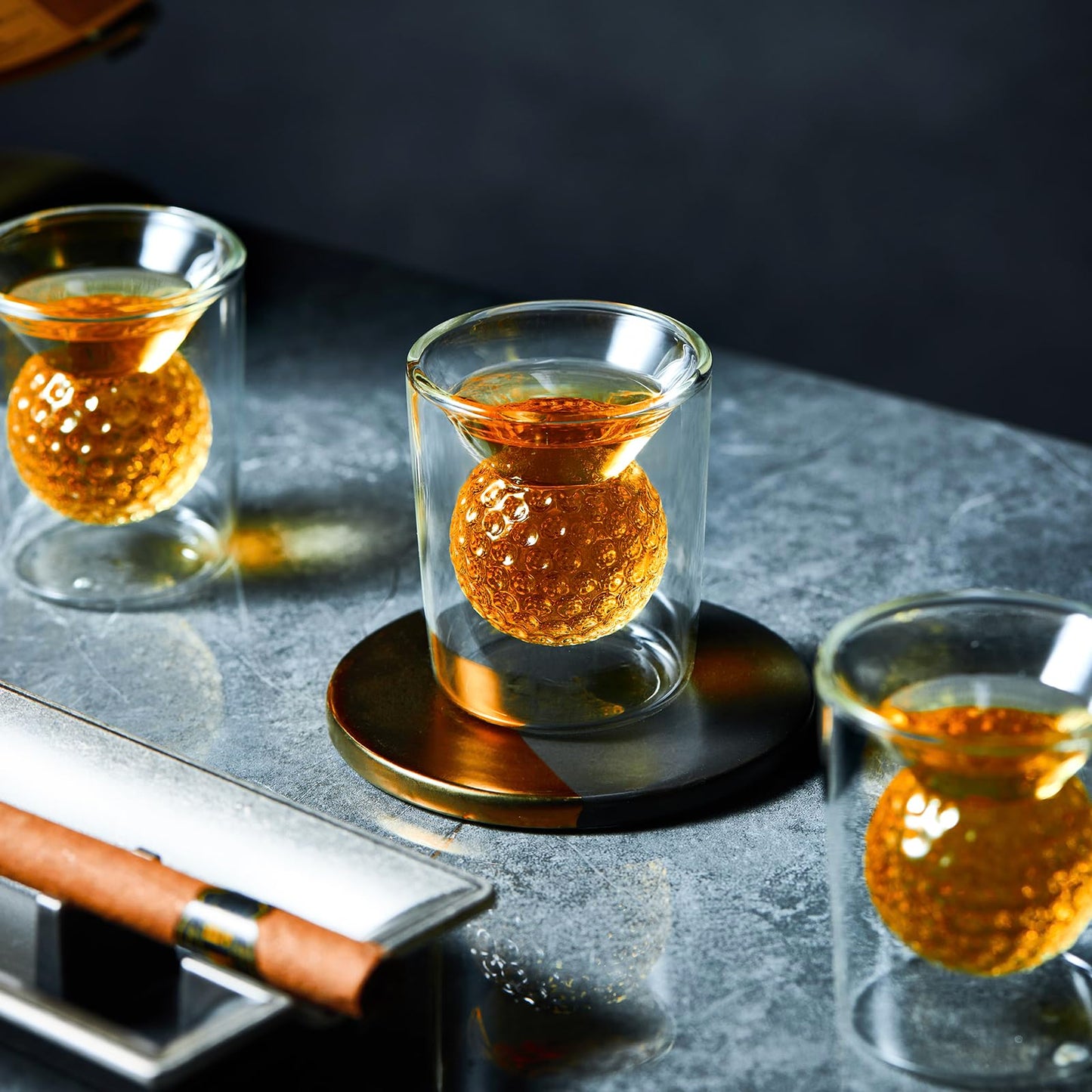 CRAFTGEN Golf Ball Shot Glasses Set of 4, Funny Handmade Birthday Gifts for Men and Women - 2oz Double Walled with 3D Shape Golf Ball Inside, Tequila, Whiskey, Cocktail Presents for Golfer