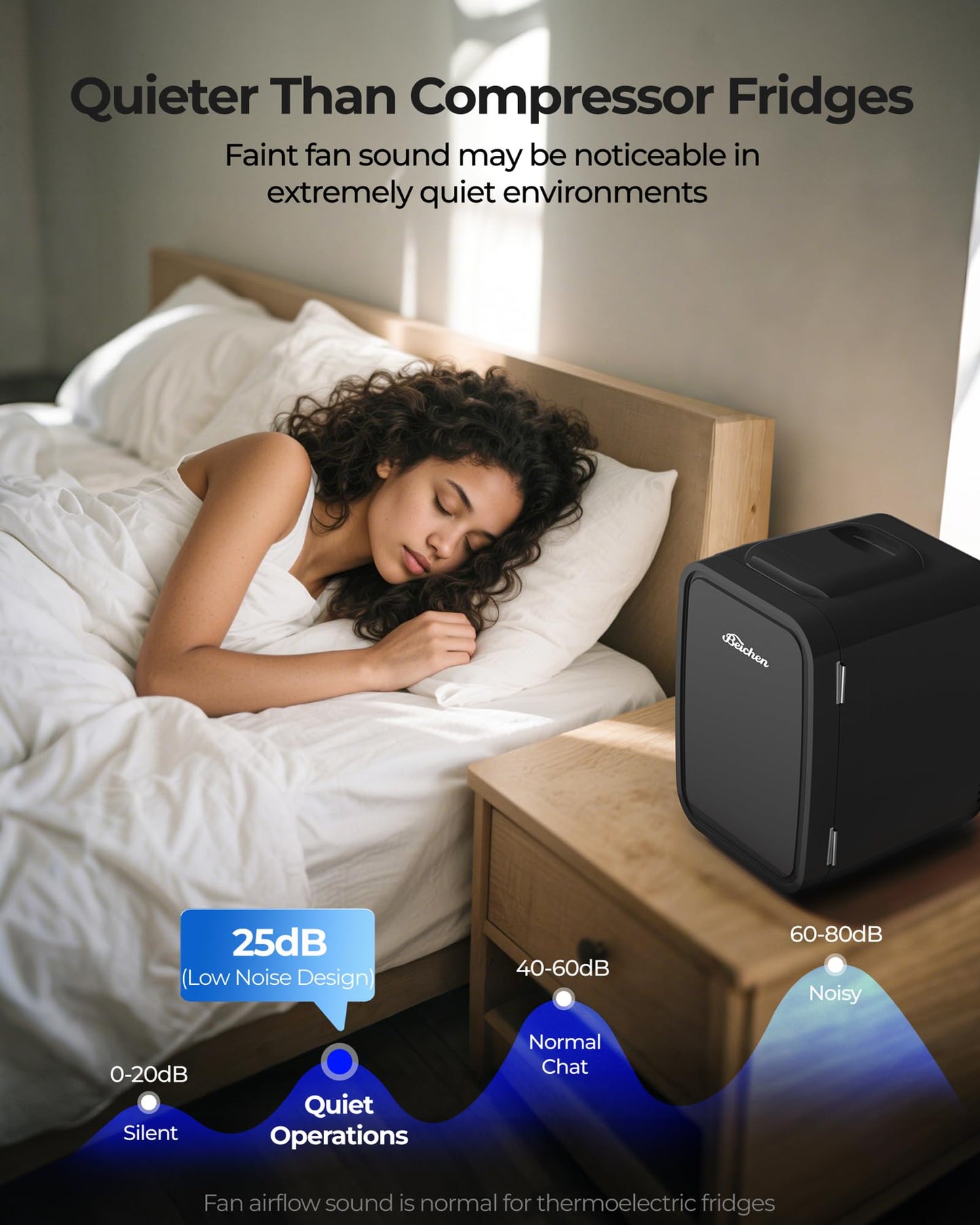 BEICHEN Mini Fridge, 4 Liter/6 Can Portable Refrigerator for Bedroom Office Dorm Car– Fast Cooling, Low Noise, 100-125V AC/5-12V USB Small Compact Refrigerator for Skincare, Food, Drinks(Black)