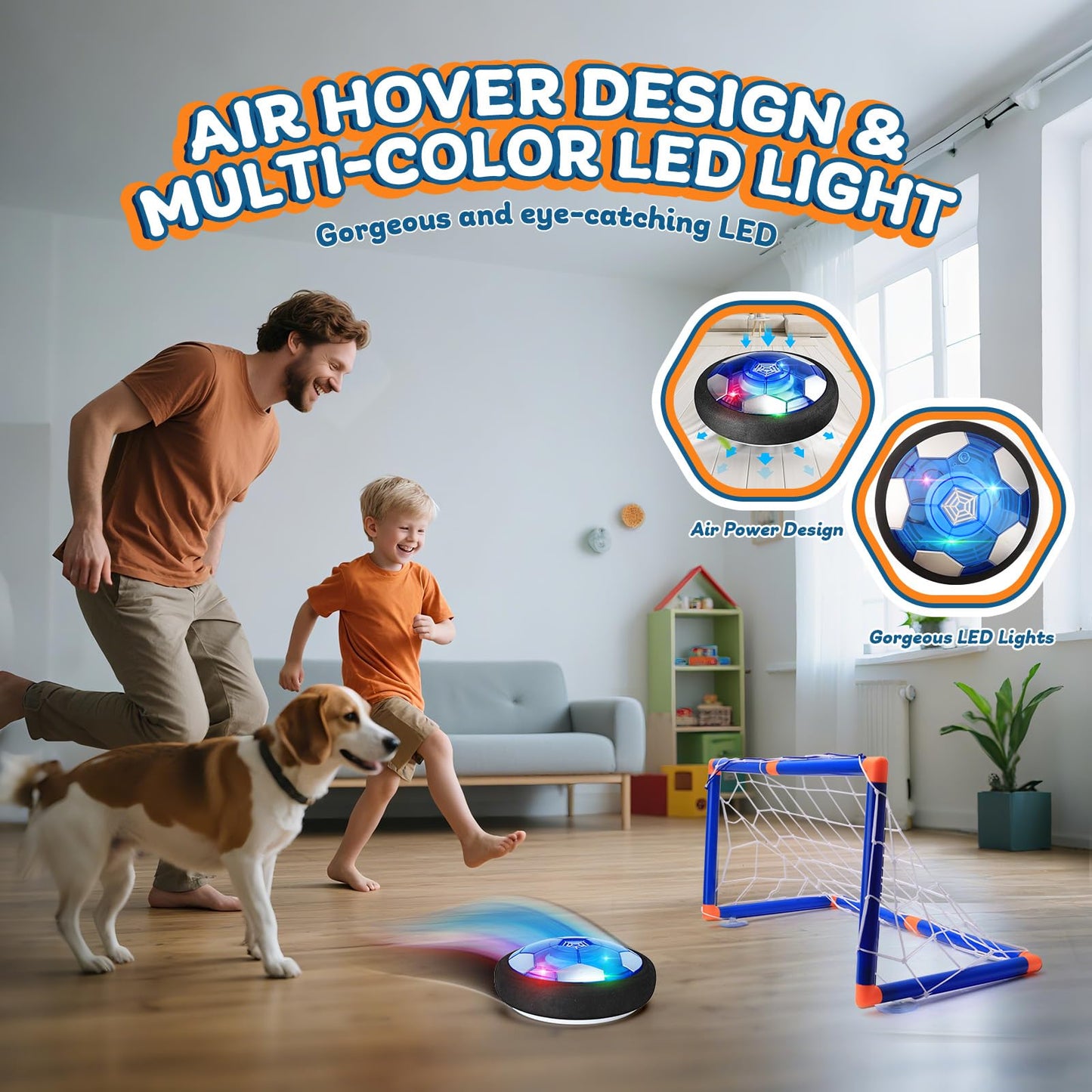 Nazano 3-in-1 Hover Hockey Soccer Ball Set for Kids, Boys Birthday Gifts, Hockey Toys for Boys 6-8 8-12, LED Lights, Indoor Outdoor Sport Ball Game Toy, Ideal Soccer Gifts for Kids Girls