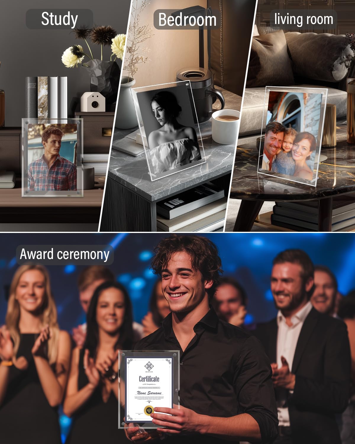 GooodiderX 2PCS Award Plaques,13 x 9.5 in Acrylic Certificate Frame,Employee of The Month Plaque,Picture Plaques Holds A4 Size Paper,Placed Your Award,Diploma Certificate (Acrylic Plaque 2pcs)