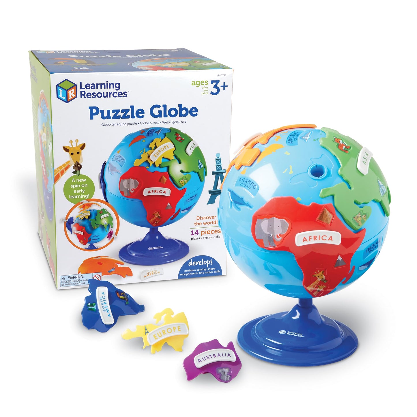 Learning Resources Puzzle Globe, 3-D Geography Puzzle, Educational Toys for Kids, Fine Motor Toys, Earth Toys, 14 Pieces, Ages 3+