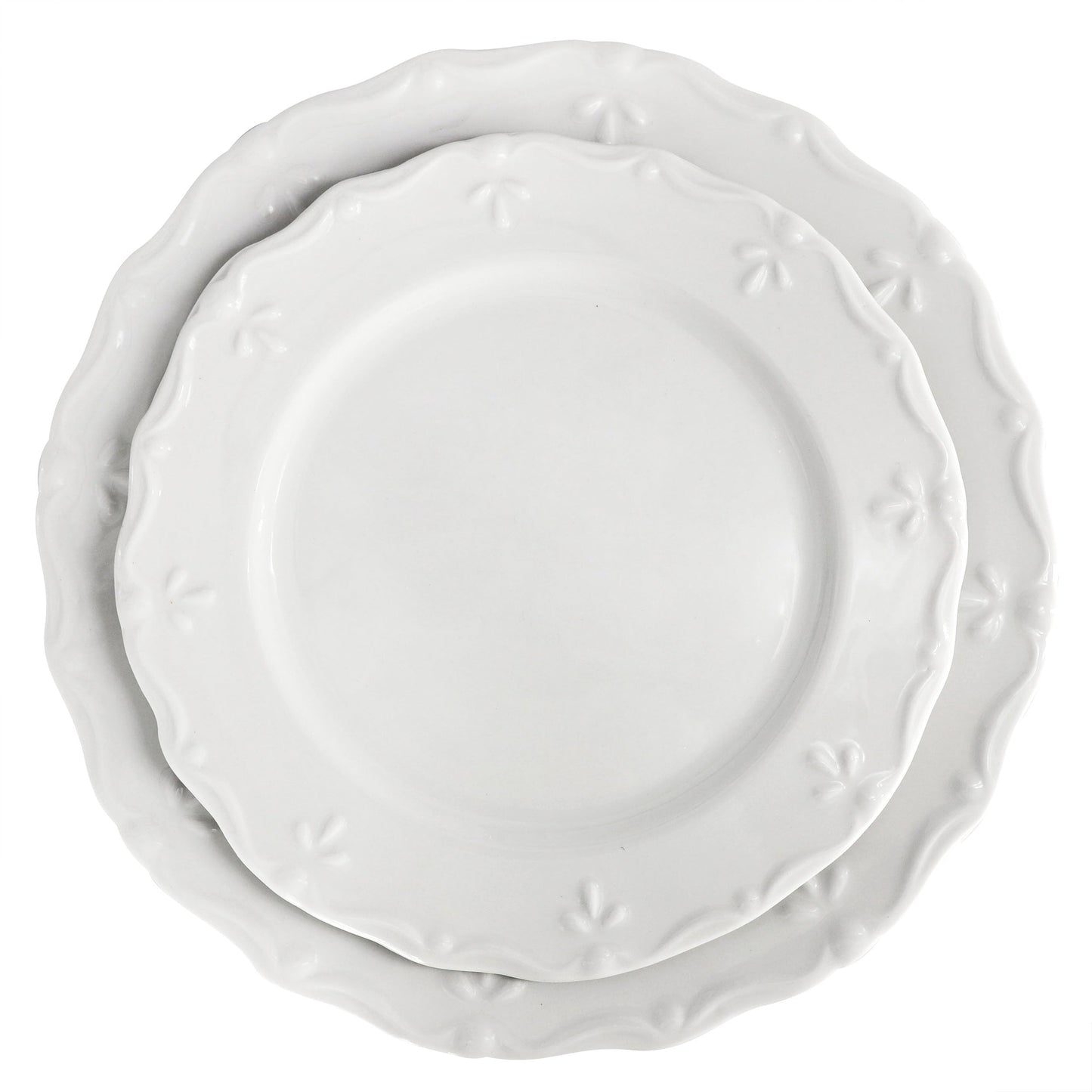 Elama Henryi 18 Piece Embossed Rim Detail Porcelain White Dinnerware Set, Tableware Set, Serveware (18 Piece)