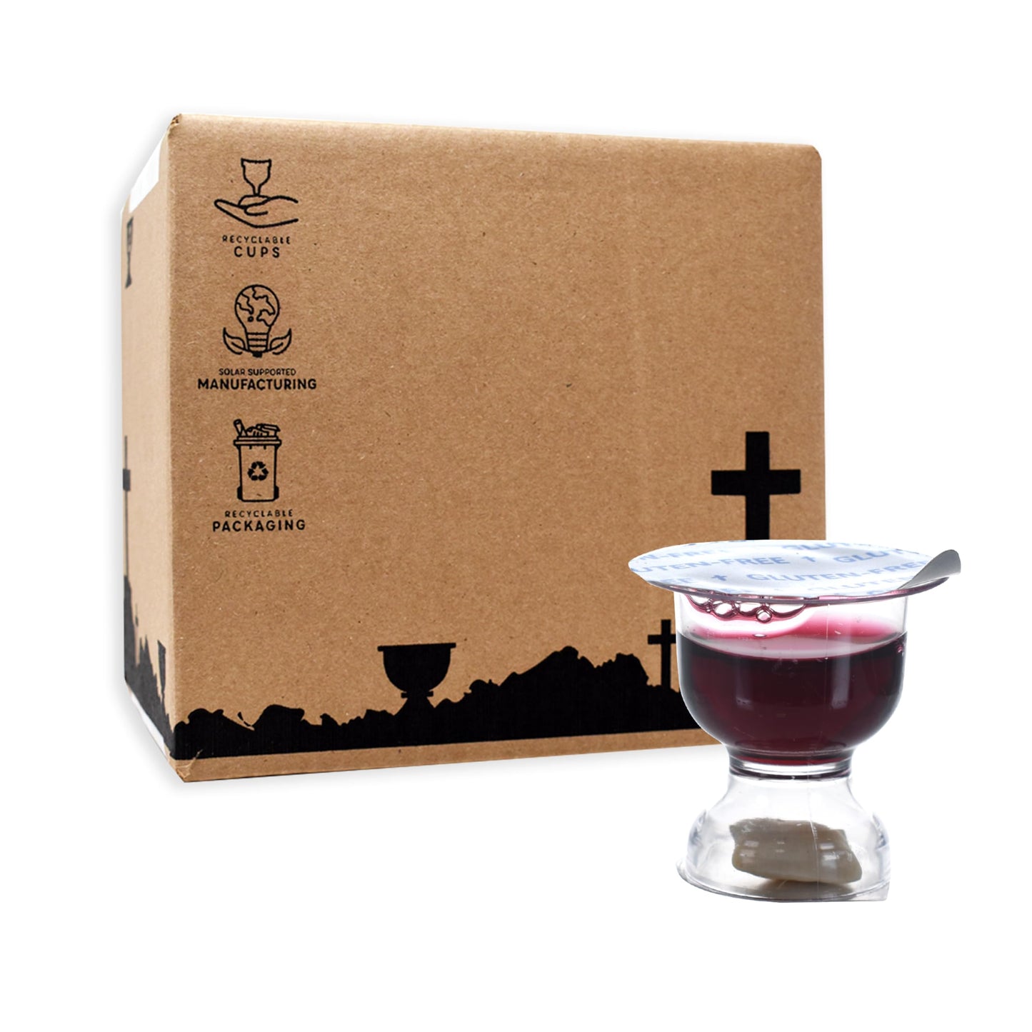World Communion Cups Gluten-Free Pre-filled Disposable Communion Cups - Concord Grape Juice with Bread- (100) Units - Shipping Included
