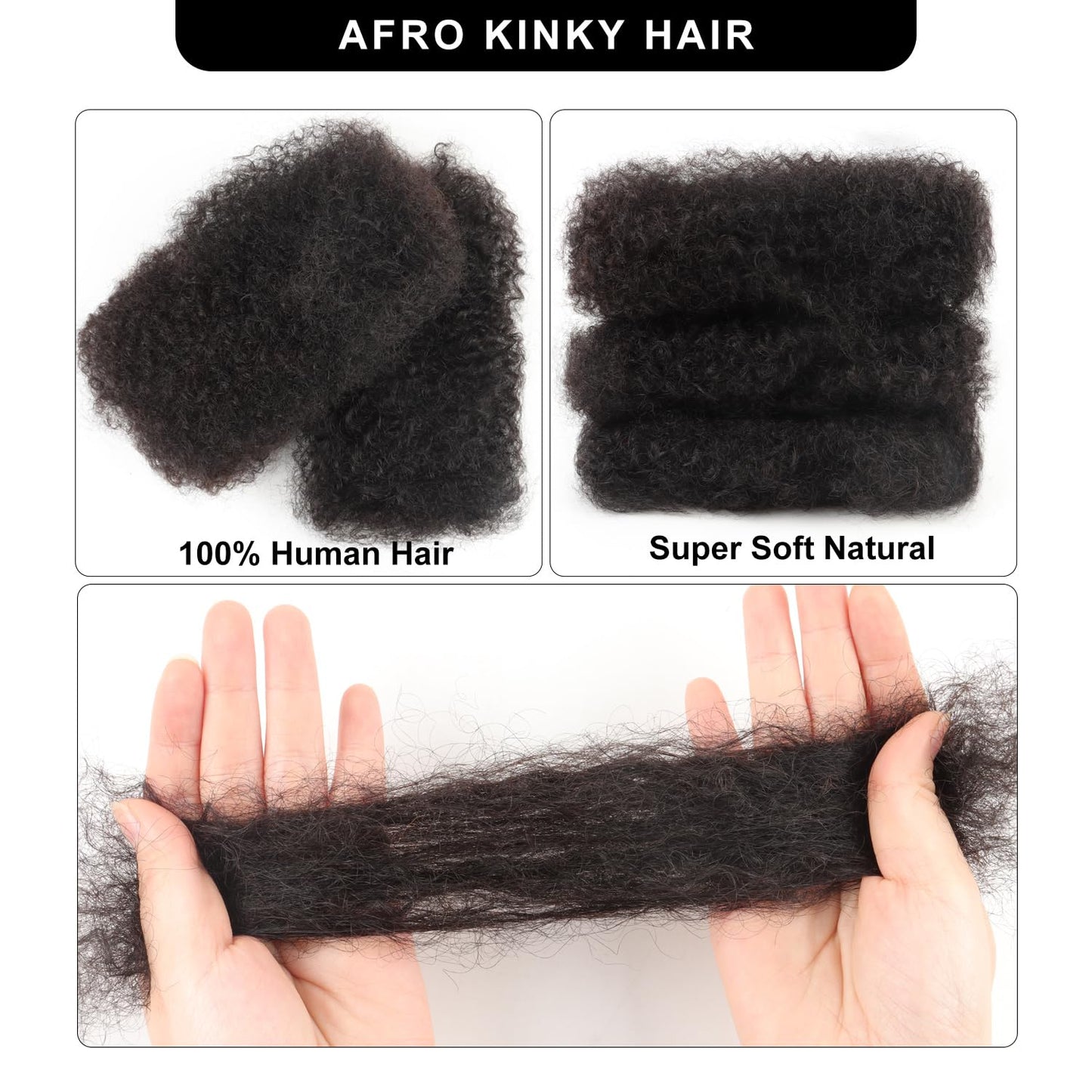 Natural Black Afro Kinky Bulk Human Hair Extension For Braiding Hair Afro Kinky Human Hair Extensions For Dreadlock Twist 30g/bundle 12inch 4 Bundles/Package