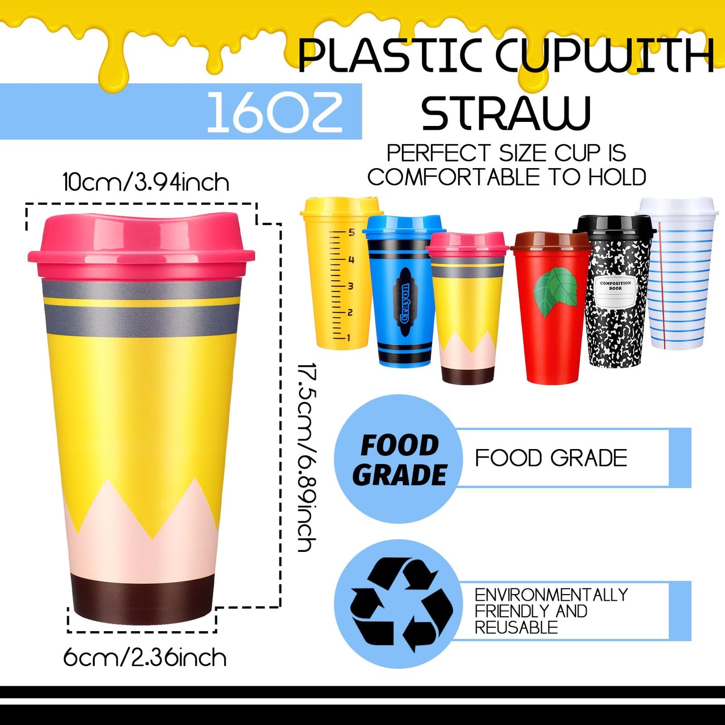 Yungyan 12 Set End of Year Gifts for Teacher Coworker Appreciation Gifts Bulk Reusable Plastic Coffee Cup and Novelty Teacher Sock Back to School Gift Employee Team Coworker Staff Office Supply(16 oz)