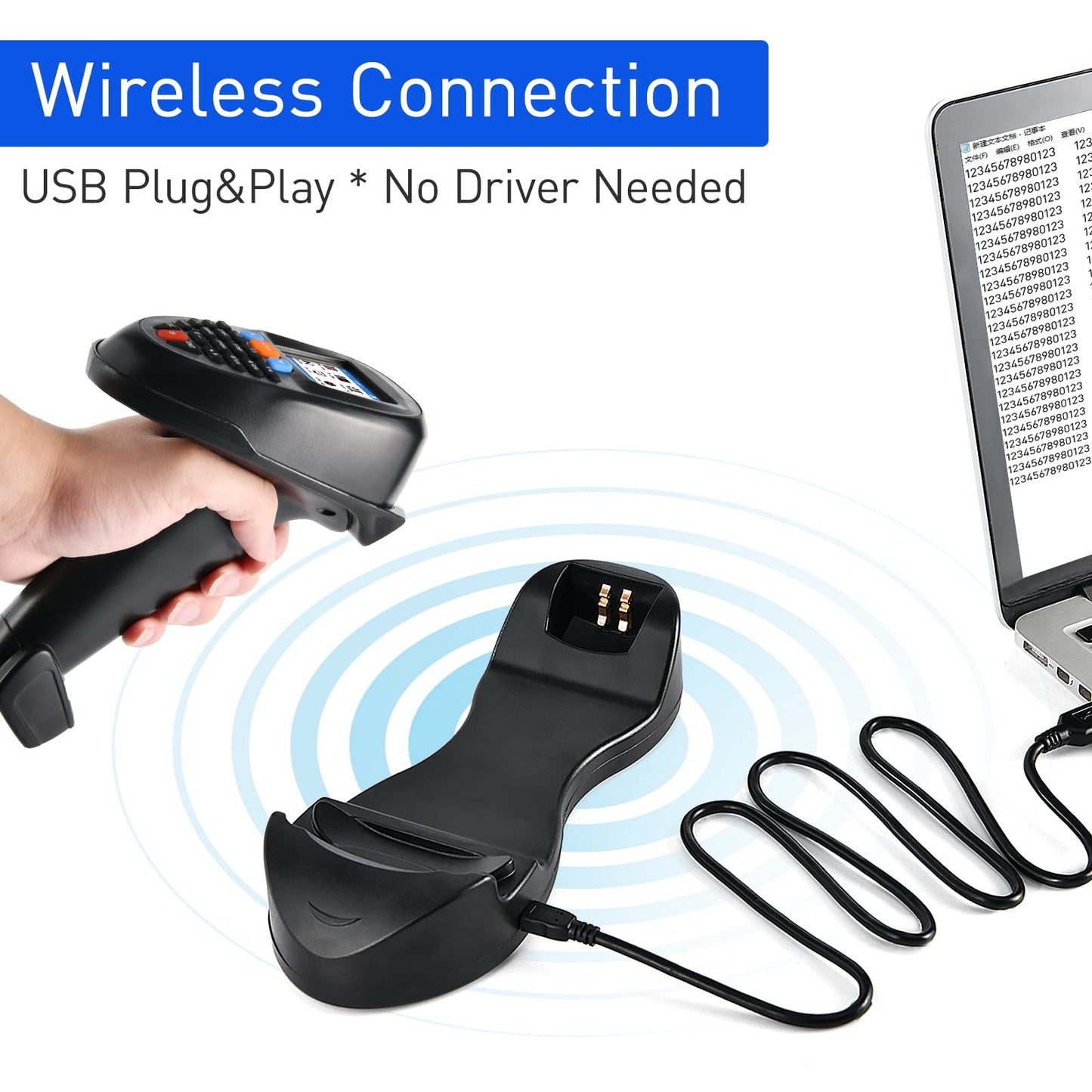 1D 2D Barcode Scanner Wireless, JRHC Portable Inventory Scanner & Data Collector Data Terminal PDT Inventory Device with Long Transmission Distance 2.4G Wireless Bar Code Reader with 2.2" LCD Screen