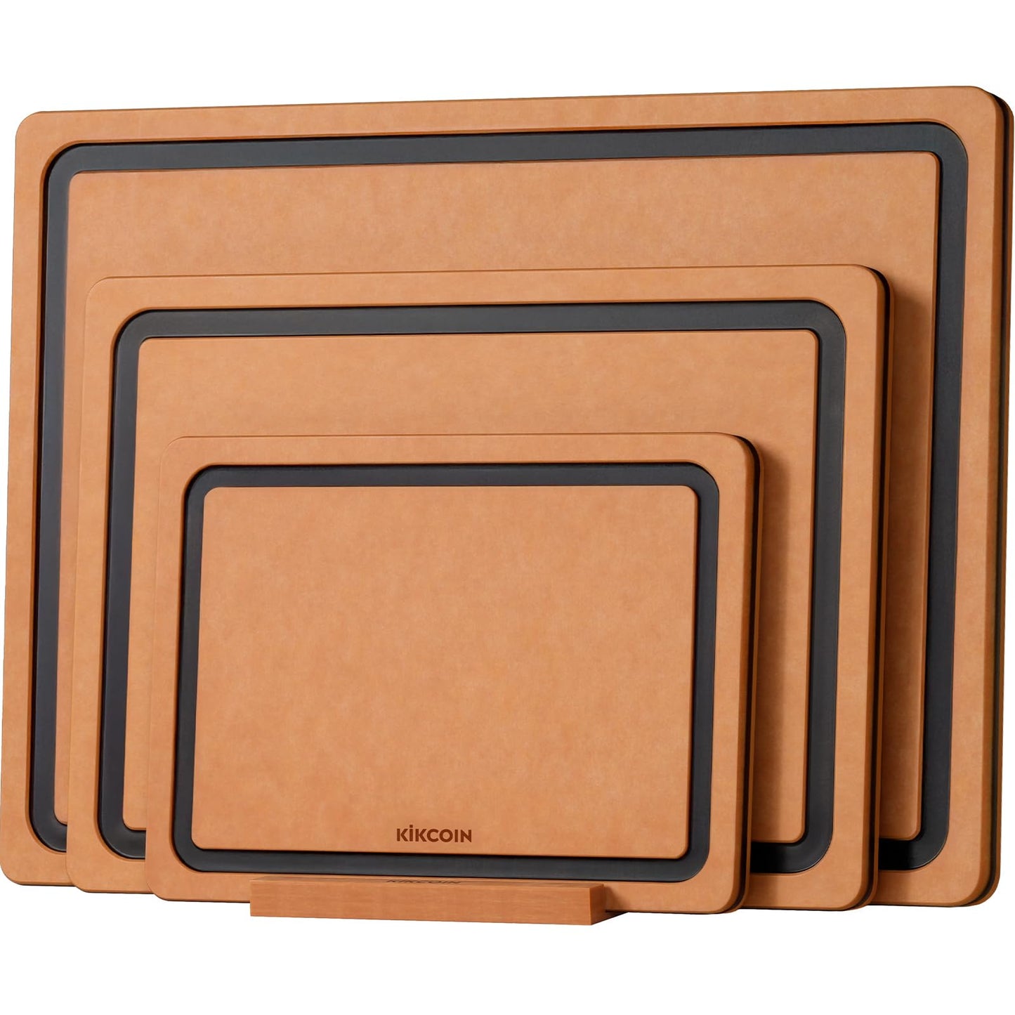 Kikcoin Wood Cutting Board Set of 3, Cutting Boards for Kitchen with Holder Dishwasher Safe Non-slip Chopping Board with Juice Groove, Wood Fiber Composite Cutting Boards