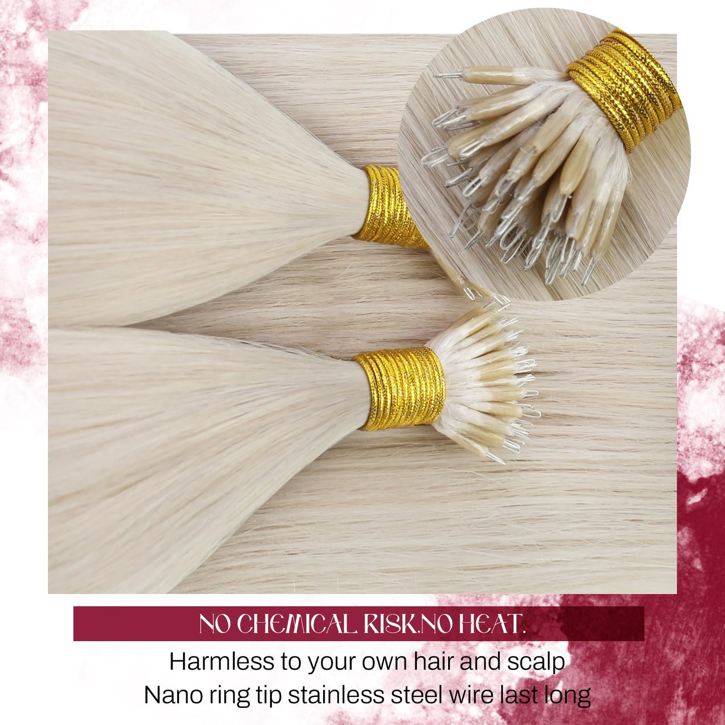 Vivien 20 Inch Nano Bead Hair Extensions Human Hair Nano Link Hair Extensions Real Human hair Platinum Blonde Invisible Straight Blonde Human Hair 50G/50S