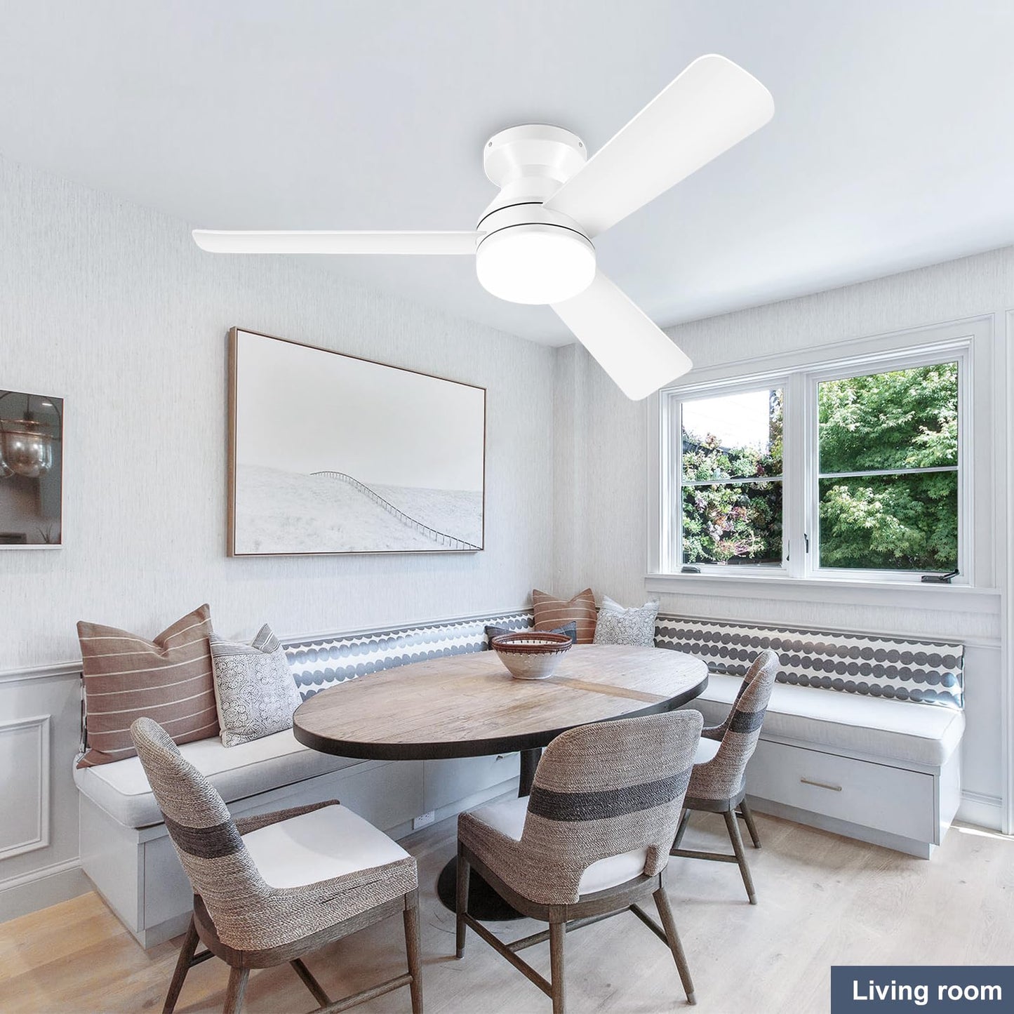 ZOEYON Ceiling Fans with Lights - 42 Inch Low Profile Ceiling Fan with Light and Remote Control, Reversible, 3CCT Dimmable, Noiseless, White Small Flush Mount Ceiling Fan for Bedroom Indoor/Outdoor