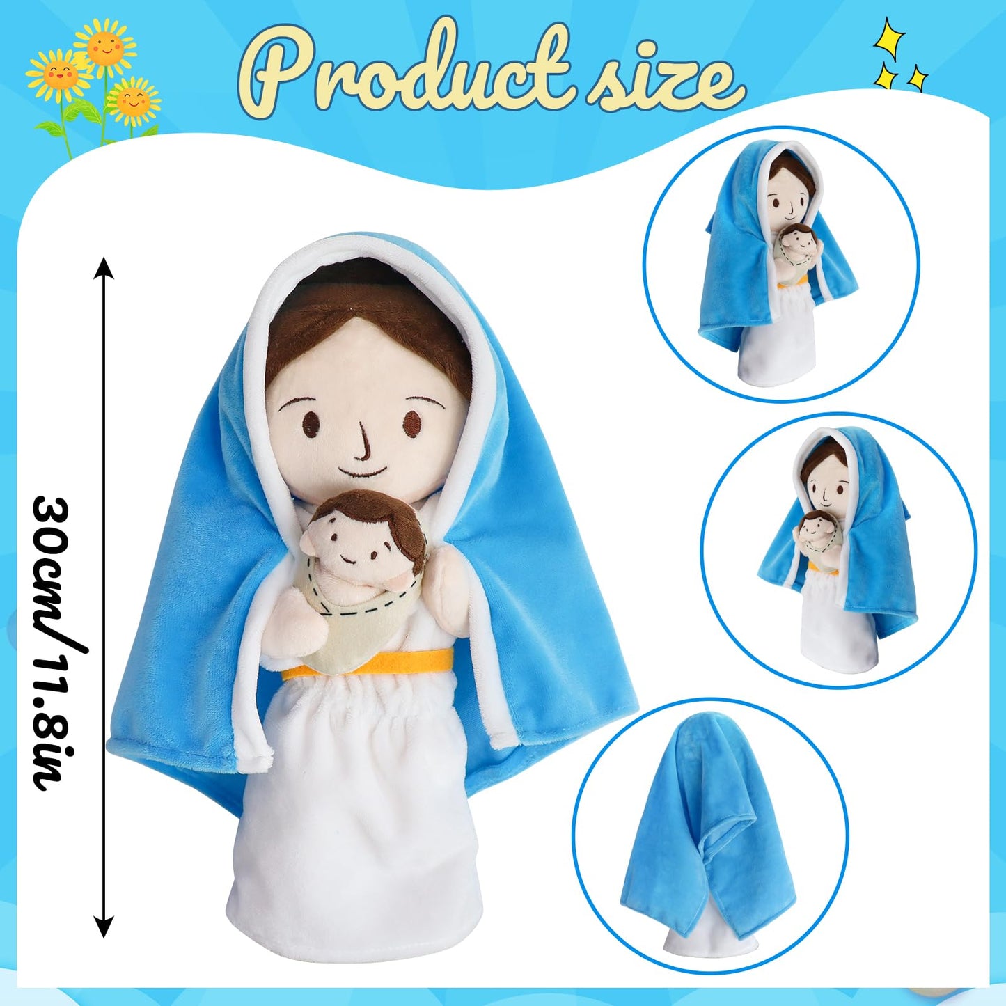 Jesus Plush Doll Guardian Mary Stuffed Animal Baptism plushie Savior Toy Gifts for Church Sunday School Religious Easter Gift (Mary)