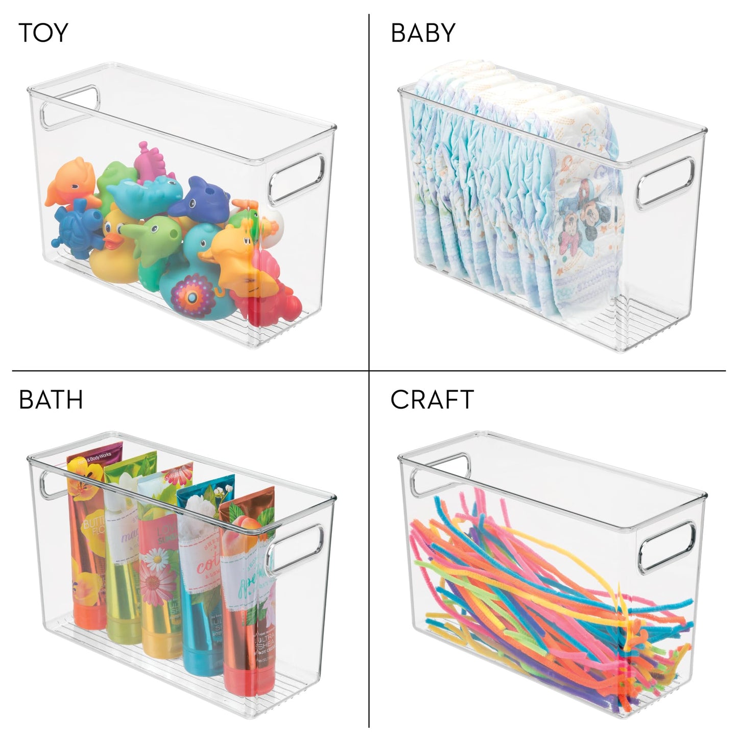 iDesign Tall Plastic Storage Bin with Handles for Fridge or Freezer - Set of 4 - Clear - Made in USA