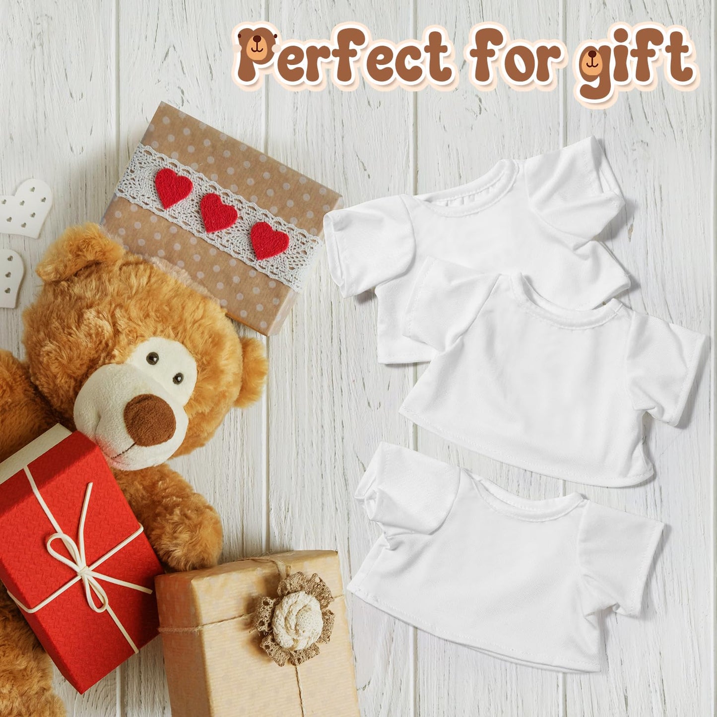 Litherr S 24 Pcs Stuffed Bear Clothes Fit 8-12 Inches Stuffed Dolls Bulk Tshirt Sublimation Blank Stuffed Animal Shirt Plush Bear T Shirt DIY for Giveaways Gift Bags Party
