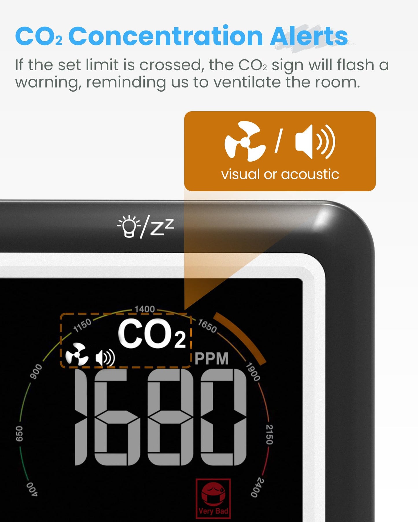 Newentor CO2 Monitor, Indoor Air Quality Meters, Carbon Dioxide Detector with Voice Alert, Large Display CO2 Tester, Temperature Humidity Sensor, Alarm Clock for Home, RV, Grow Tents, Black, 2 PCS