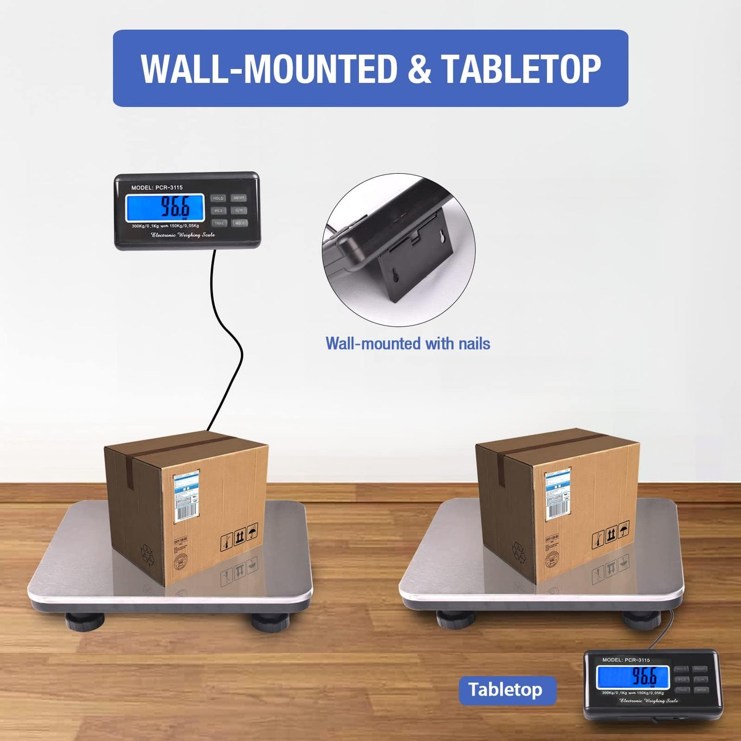 SurmountWay Shipping Scale 660lbs LCD Digital Platform Heavy Duty Portable Stainless Platform for Postal Shipping Scale Industrial Floor Scale W/ 14"X 12"
