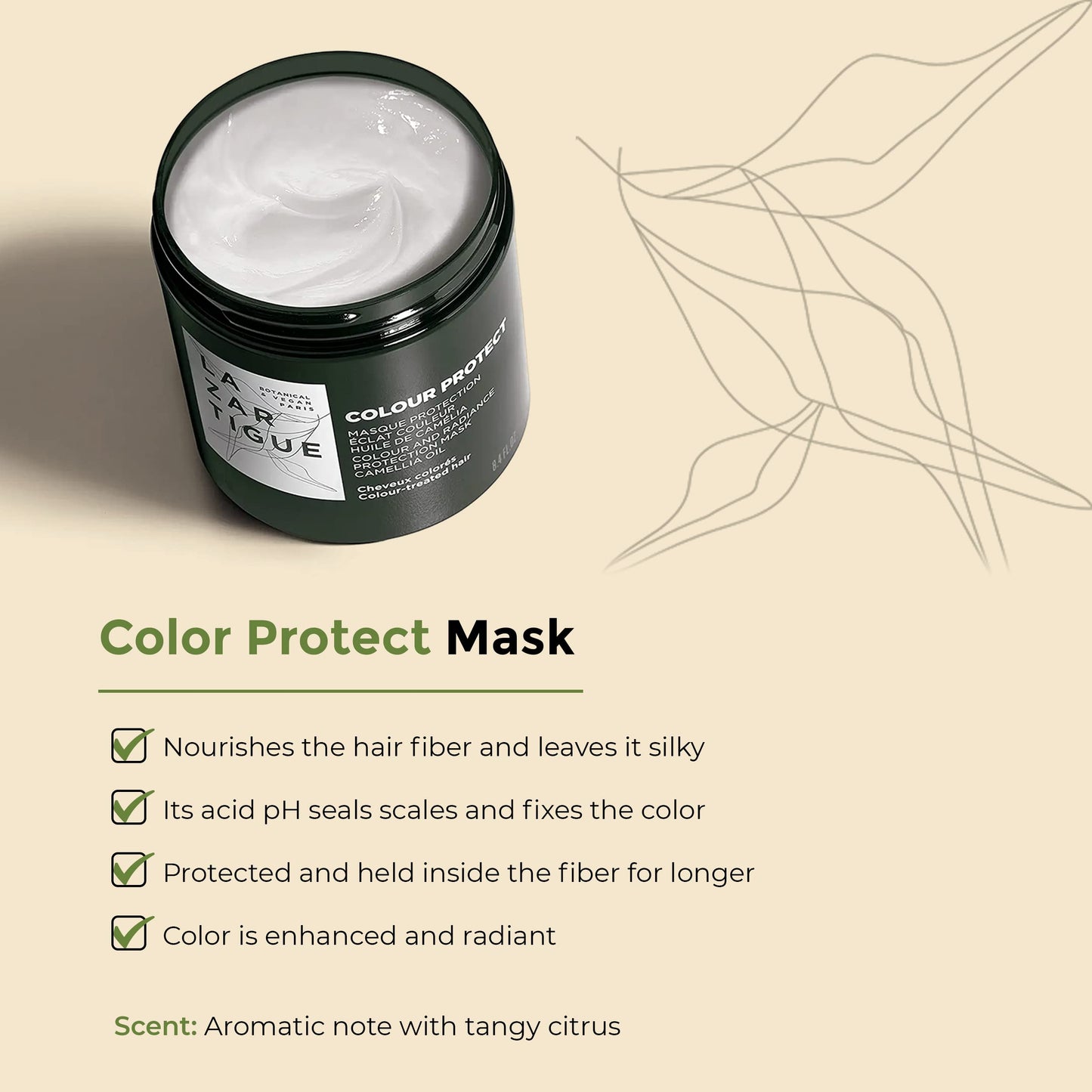 Lazartigue Colour Color & Radiance Protection Mask, Enriched with Camellia Oil, Nourishes Hair Fiber, Enhances & Leaves Hair Silky, Vegan, 8.4 Oz