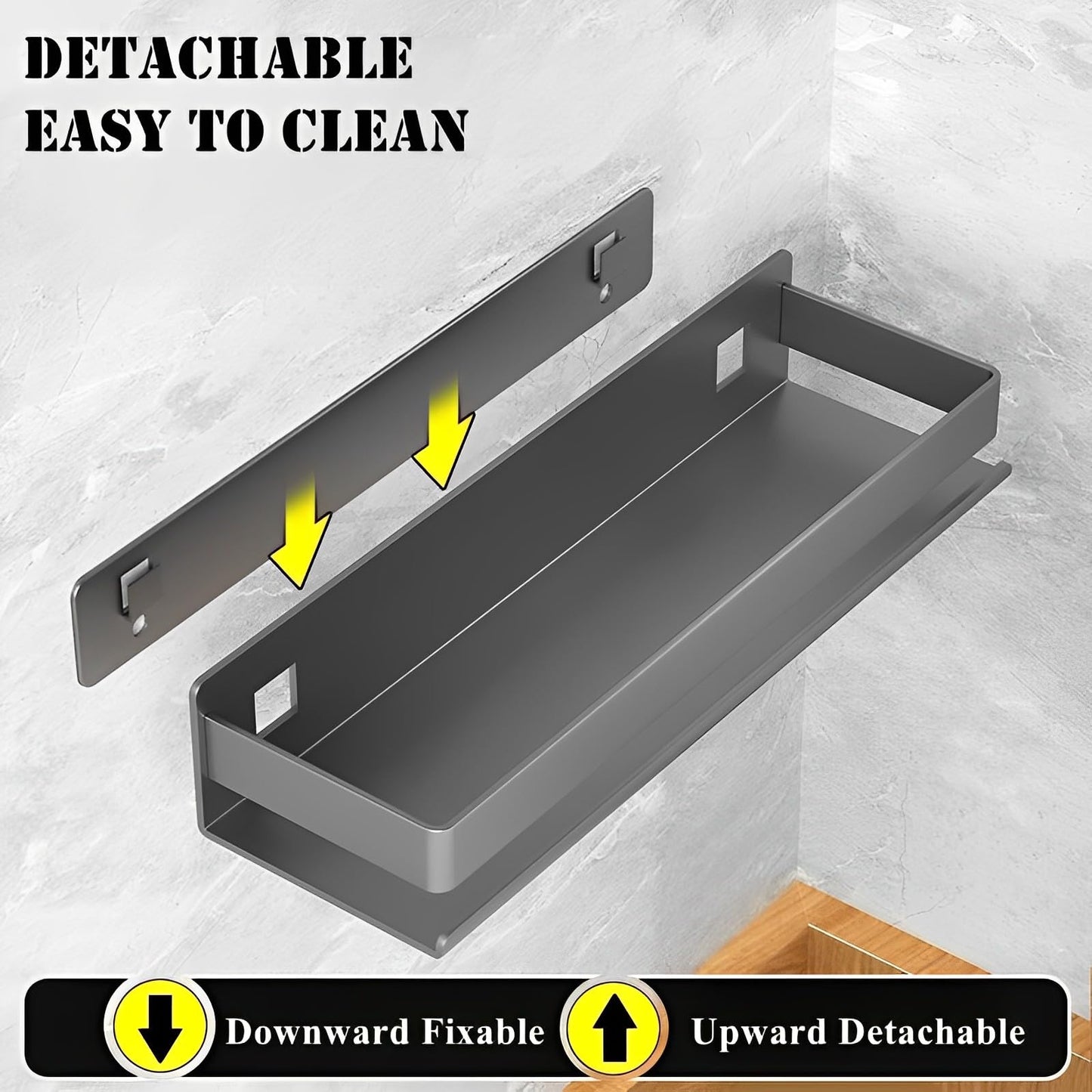 YuShiYan Stainless Steel Detachable Wall Mounted Floating Shelves for Kitchen, Bathroom, Baking Paint Process, Corrosion and Rust Resistant, Set of 1 Gray