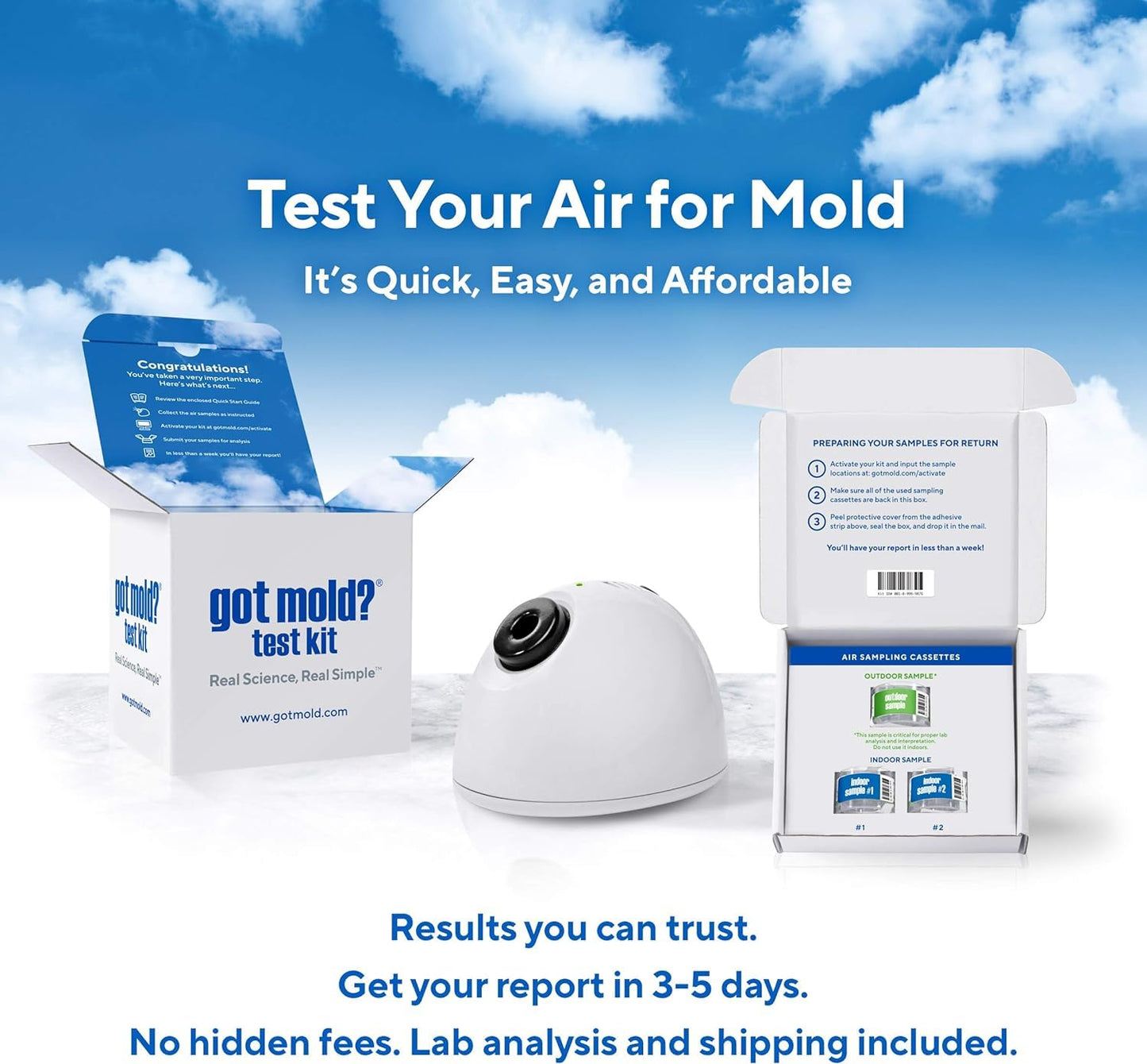 2 ROOM KIT | Test Your Air! Professional Quality Mold Test Kit for Home - All Fees Included - 1, 2 & 3-Room Test Kits & Refills - Reusable BioVac™ Air Sampler - Full Mold Type & Quantity Analysis