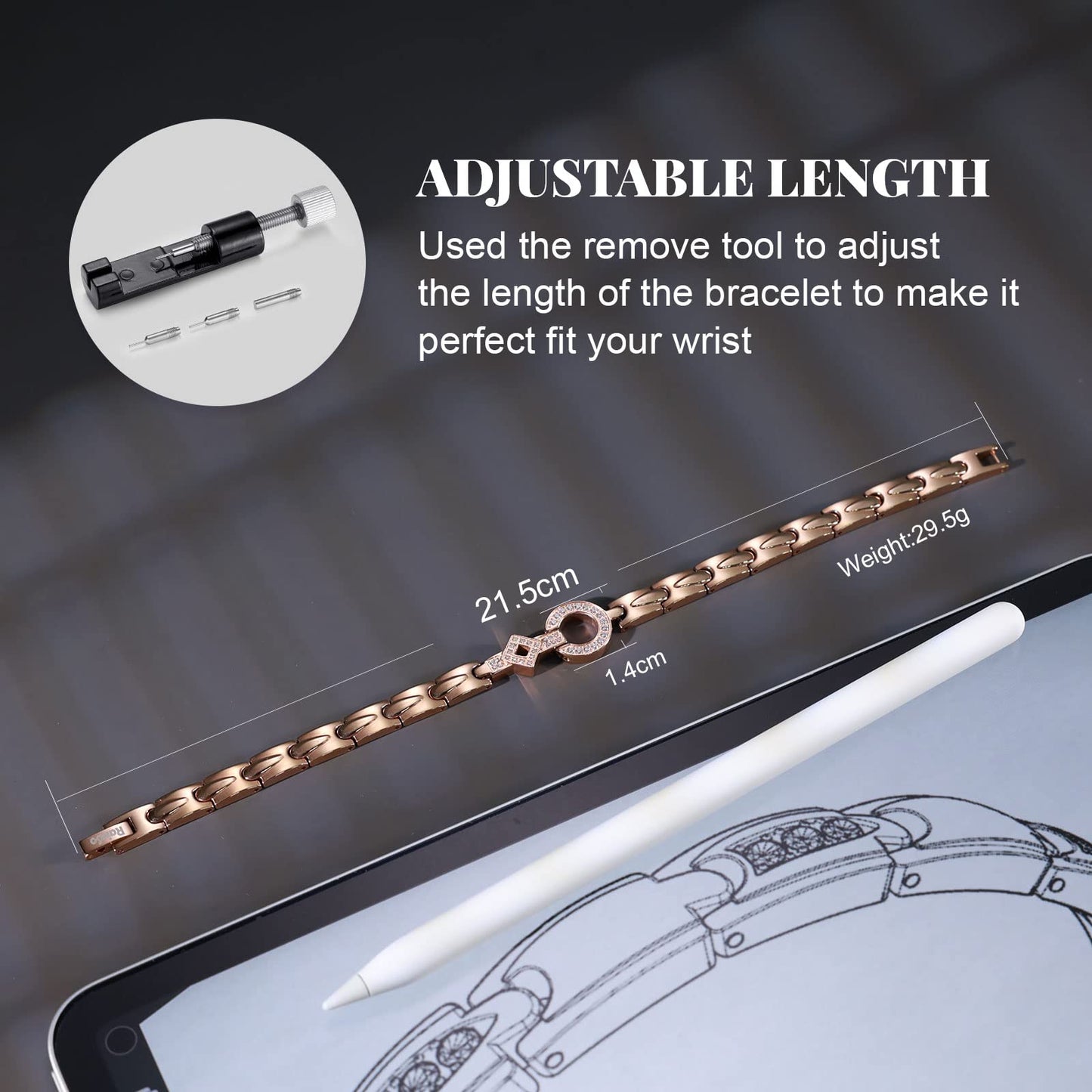 RainSo Elegant Womens Titanium Steel Magnetic Bracelets Adjustable