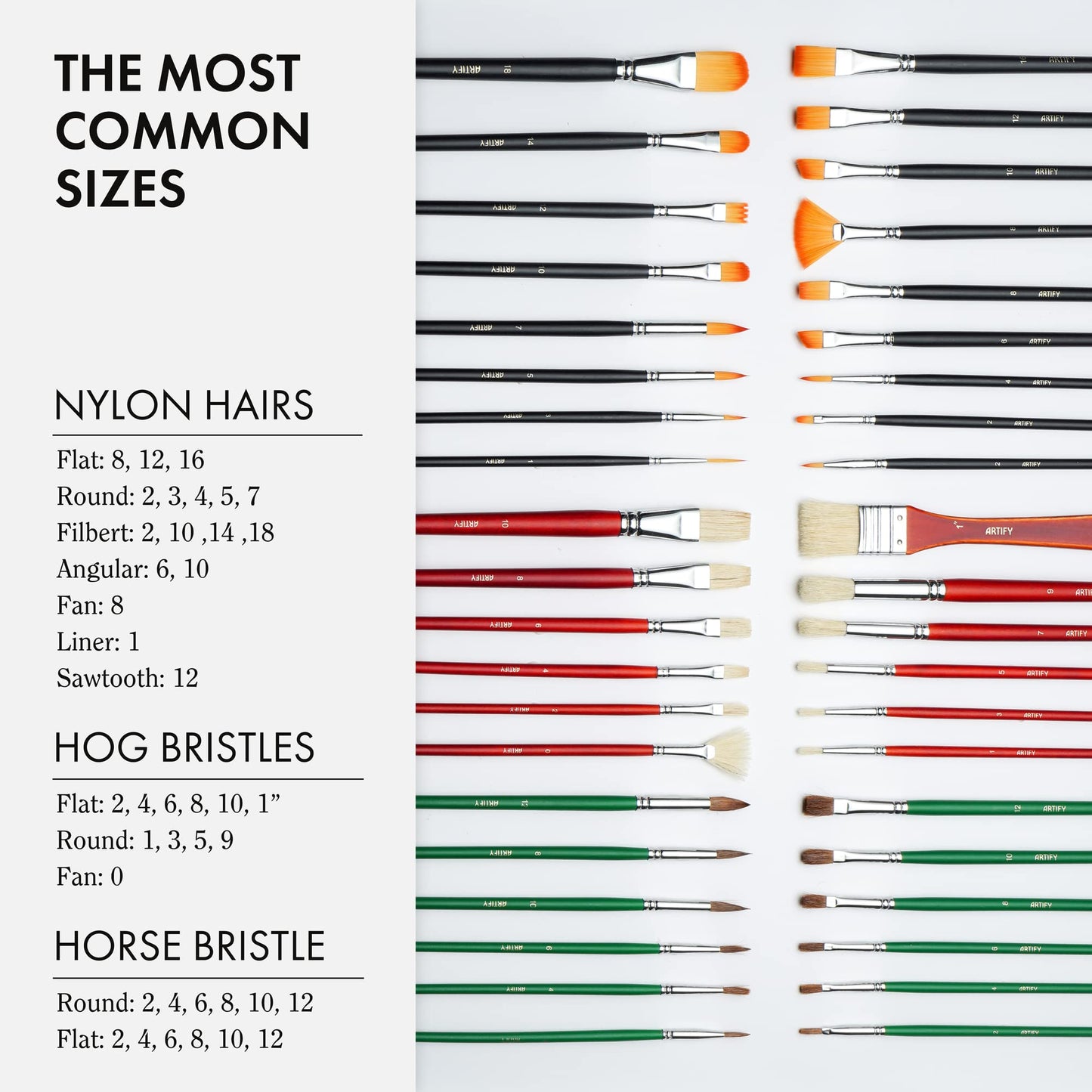 ARTIFY 41 Pieces Long Handle Paint Brushes, Expert Series, Hog Bristle, Horse Hair and Nylon Hairs Art Set Includes a Carrying Canvas Roll, for Acrylic, Oil, Watercolor and Gouache