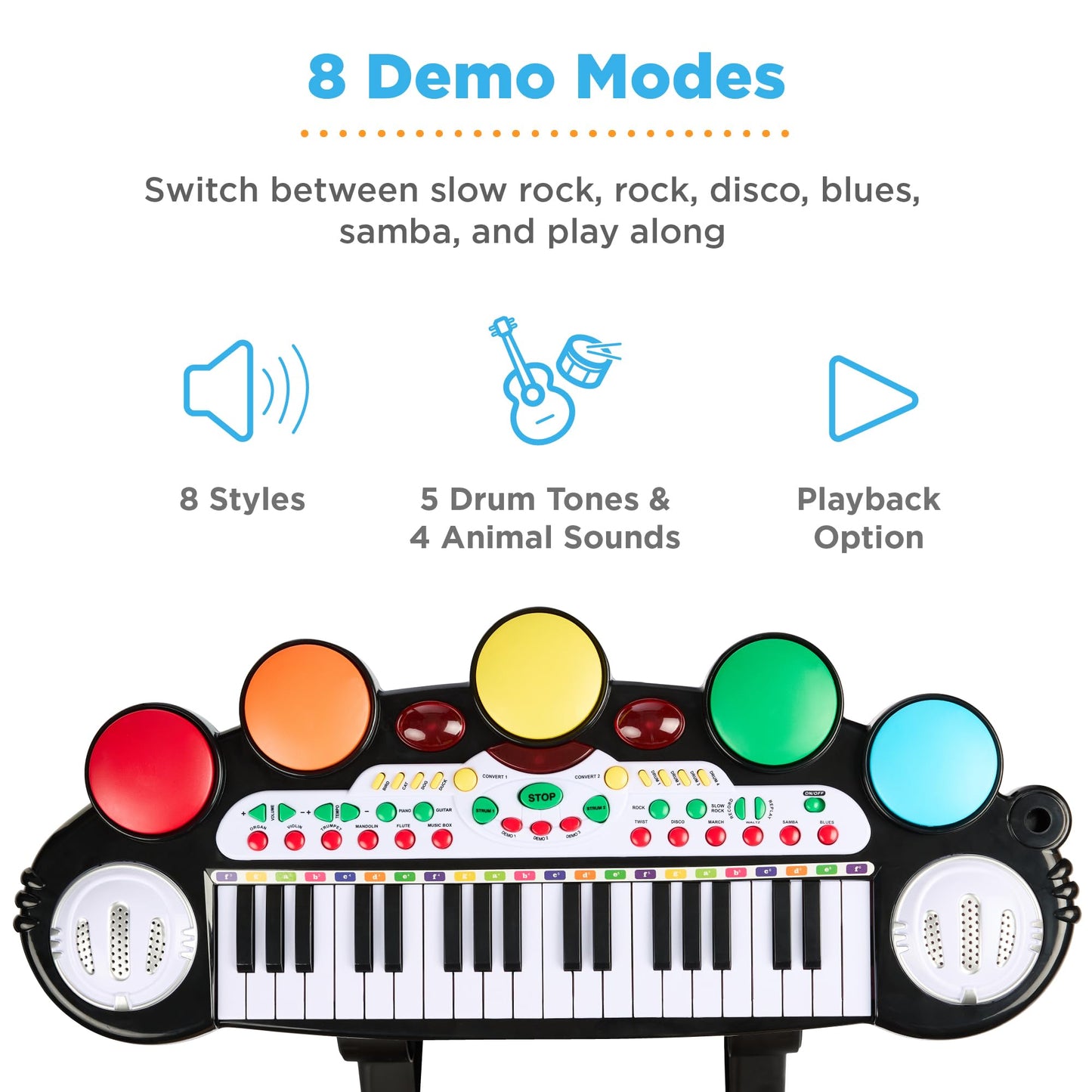 Best Choice Products 37-Key Kids Electronic Musical Instrument Piano Learning Toy Keyboard w/ Multiple Sounds, Lights, Microphone, Stool - Black