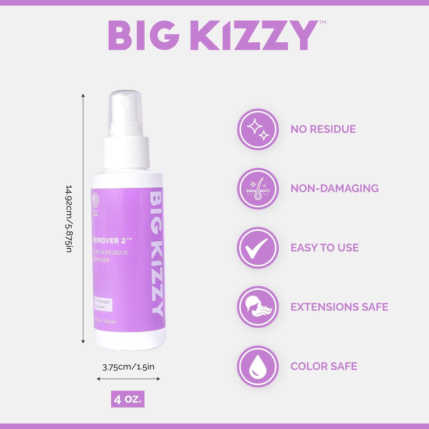 Big Kizzy Tape in Extension Remover (8oz) & Tape Ins Residue Remover (4oz), Big Kizzy Remover 1 + Remover 2 - Fastest Two Step System to Remove Tape in Extensions and Tape Ins Residue