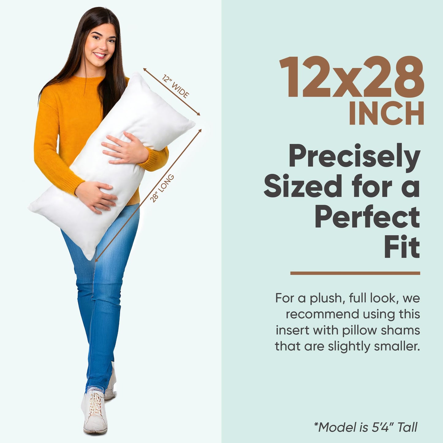 Pillowflex Synthetic Down Pillow Insert - 12x28 Down Alternative Pillow, Ultra Soft, Large Rectangle Body Sleeping Pillow, Lumbar, Long, Back - 1 Decorative Pillow Form
