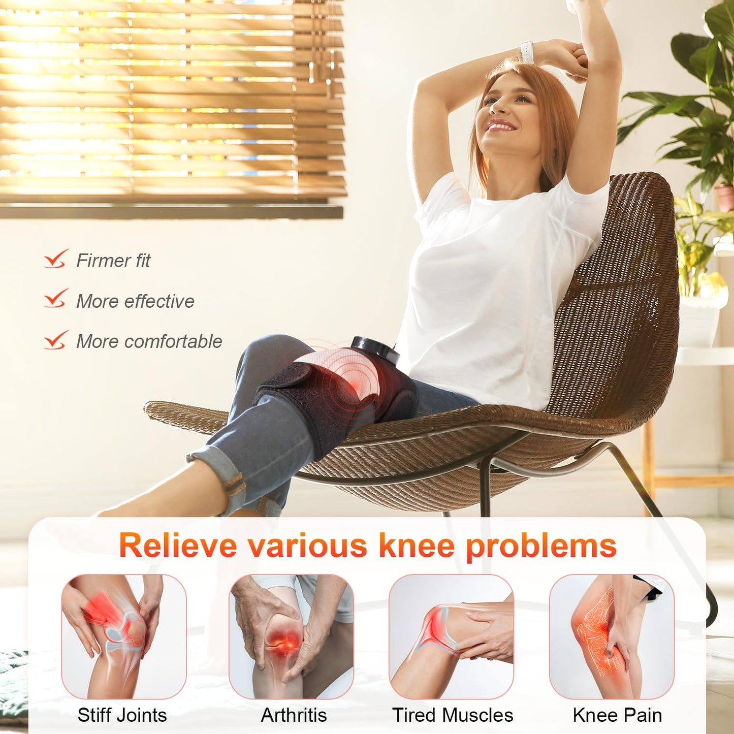 YUANBO Cordless Heated Knee Massager 3-in-1 Electric Knee Massager with Heat for Knee Heating Pad Elbow Shoulder Pain Relief Wrap with 3 Vibration & 6 Heating Modes
