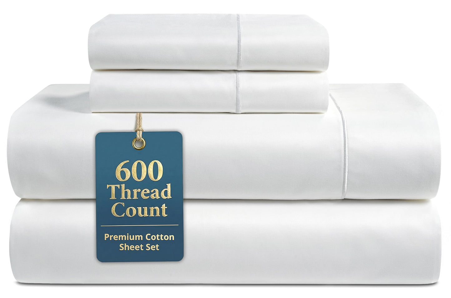 LANE LINEN King Size Sheets Set - 100% Cotton Sateen 600 Thread Count, Deep Pocket 4 Piece, Soft Breathable Hotel Luxury Oeko-Tex Certified Machine Washable All Season Durable Smooth Easy-Fit - White