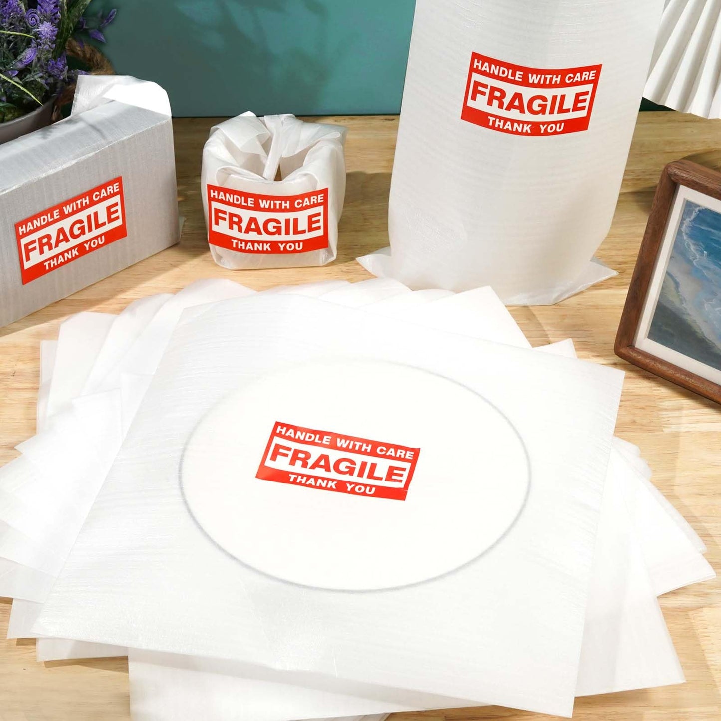260pcs Cushioning Foam Pouches Moving Supplies, 4 Sizes (12x12inch,12x12inch sheets,12x7.5inch,7.5x7.5inch) Use Packing Supplies for Moving, Packaging, Storage Incidental 60 Fragile Stickers, clear